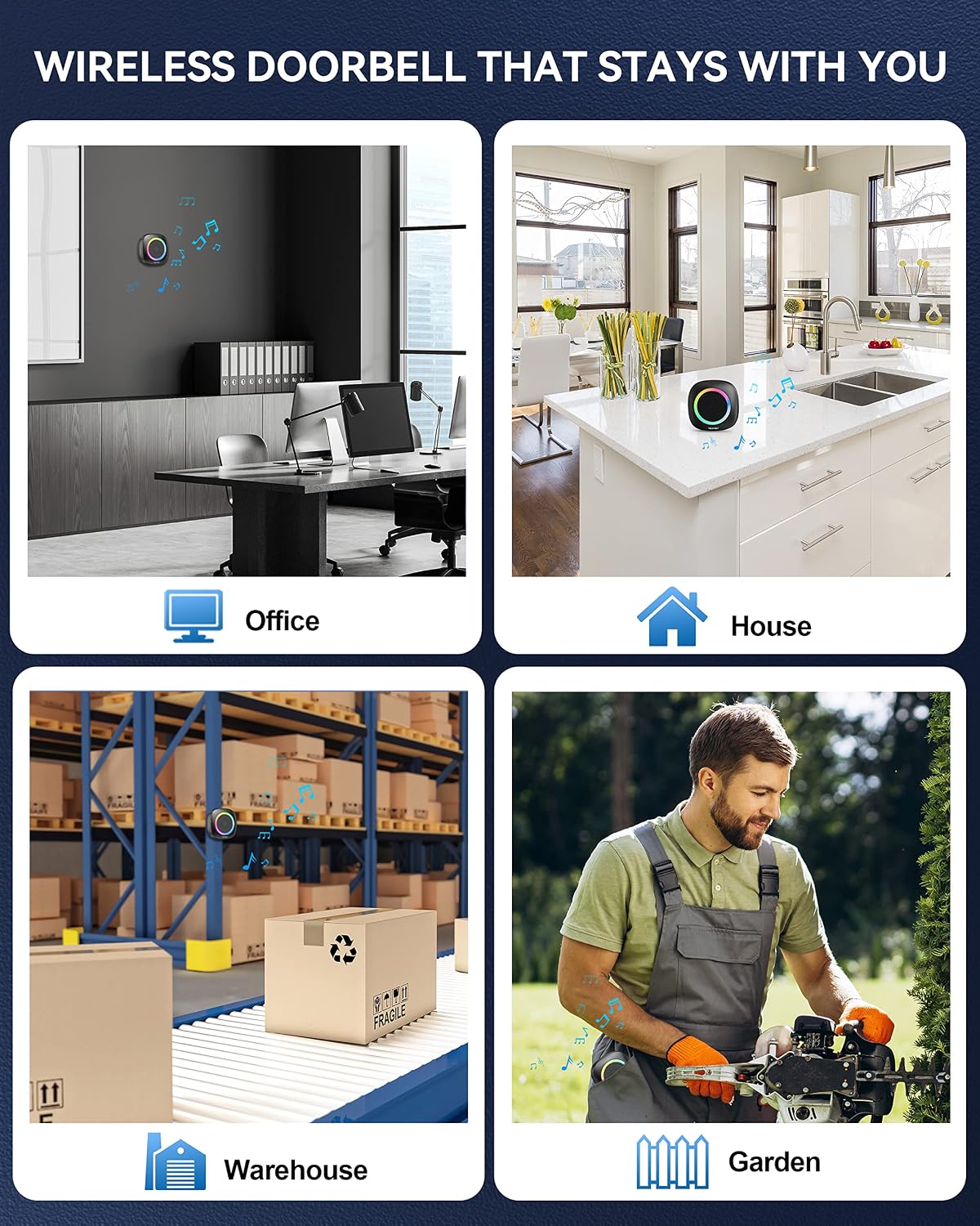 Thumbnail 6 de TECKNET Wireless Doorbell kit with RGB light, IP66 waterproof design and 110 dB volume