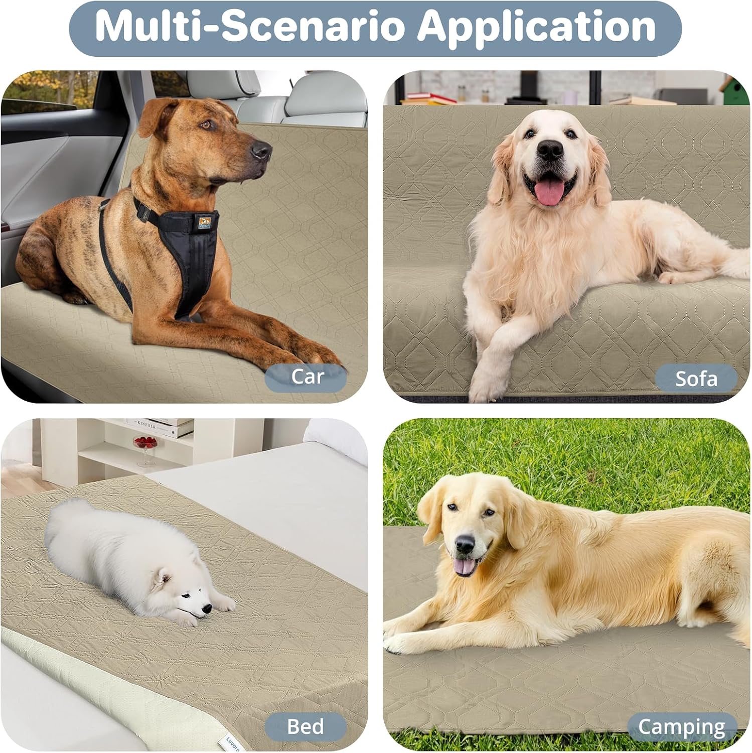 Thumbnail 6 de Luvore Waterproof Dog Bed Cover: 76x190cm Khaki, Double-Layer Protection with Anti-Slip Backing
