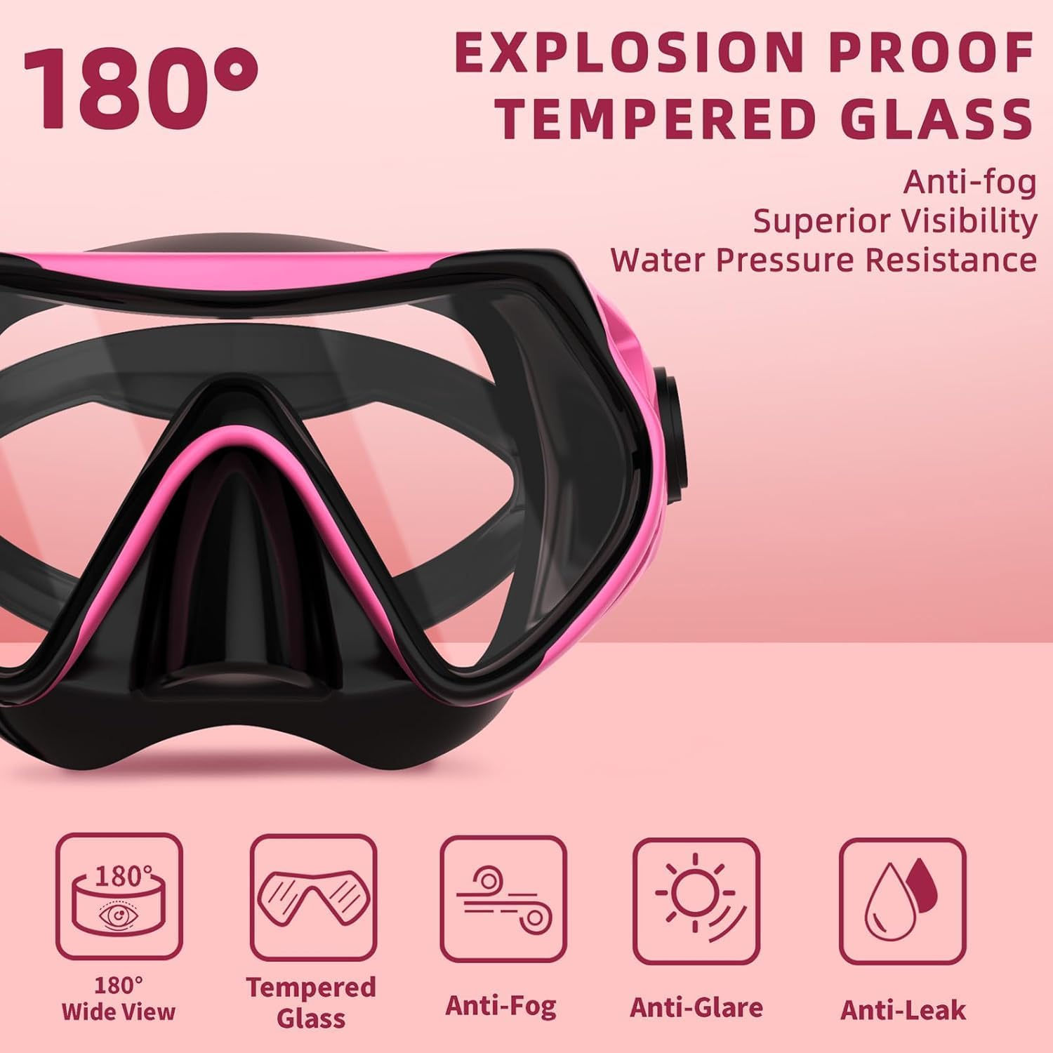 Detalle 2 de JRing Snorkel Mask Set for Adults — Dry Top with 180° Anti-Fog Glass and Purge Valve