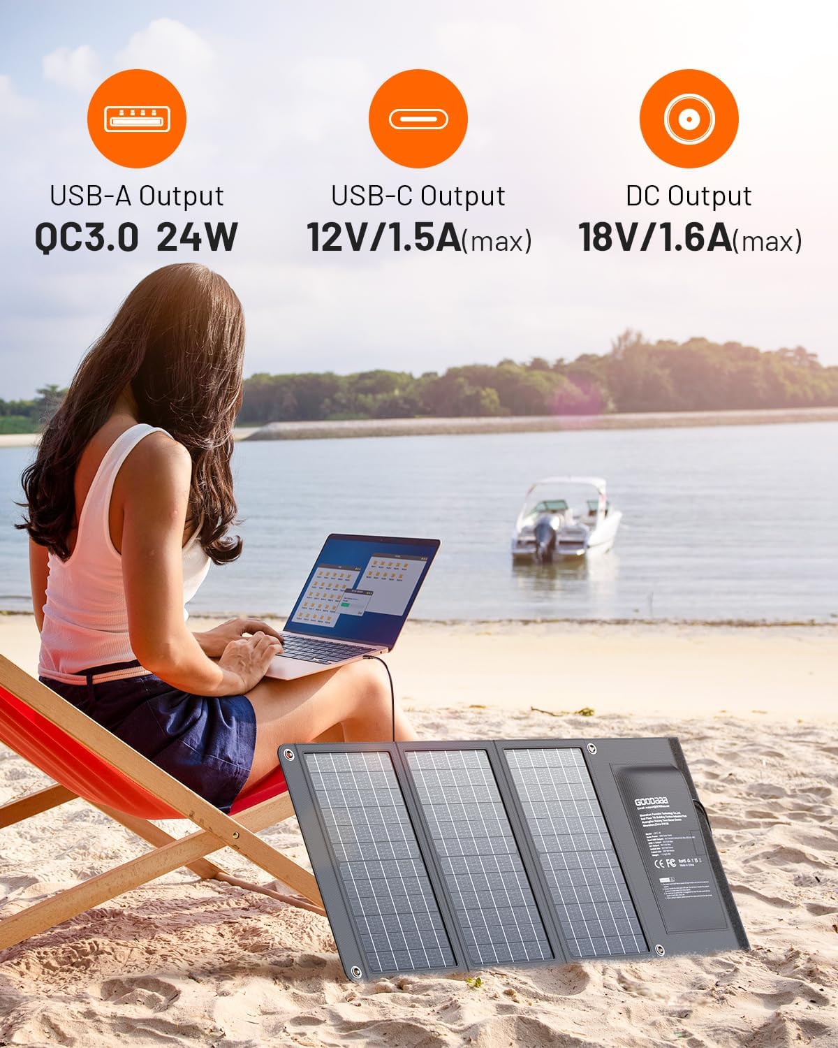 Detalle de GOODaaa 10W Portable Solar Charger (Dual USB) Foldable, Waterproof & Shockproof