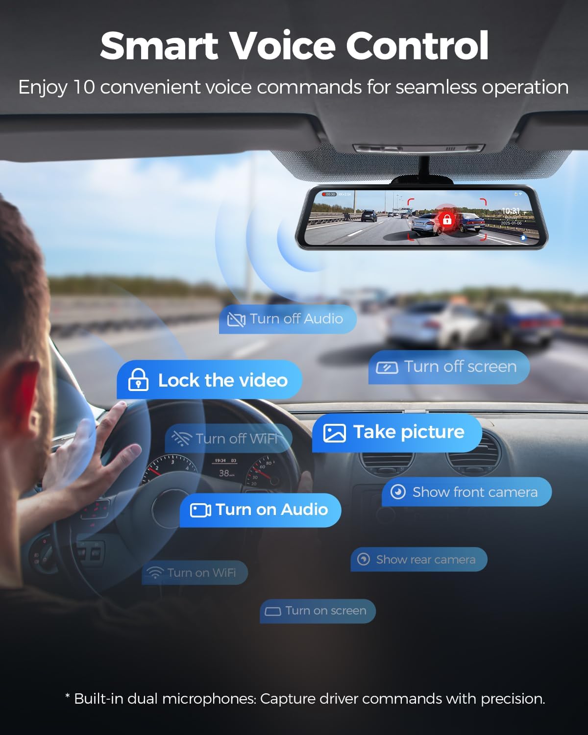 Thumbnail 5 de AZDOME PG17 Max 4K+2.5K Mirror Dash Cam with AR, ADAS, BSD & LCA – 12" Rearview Mirror