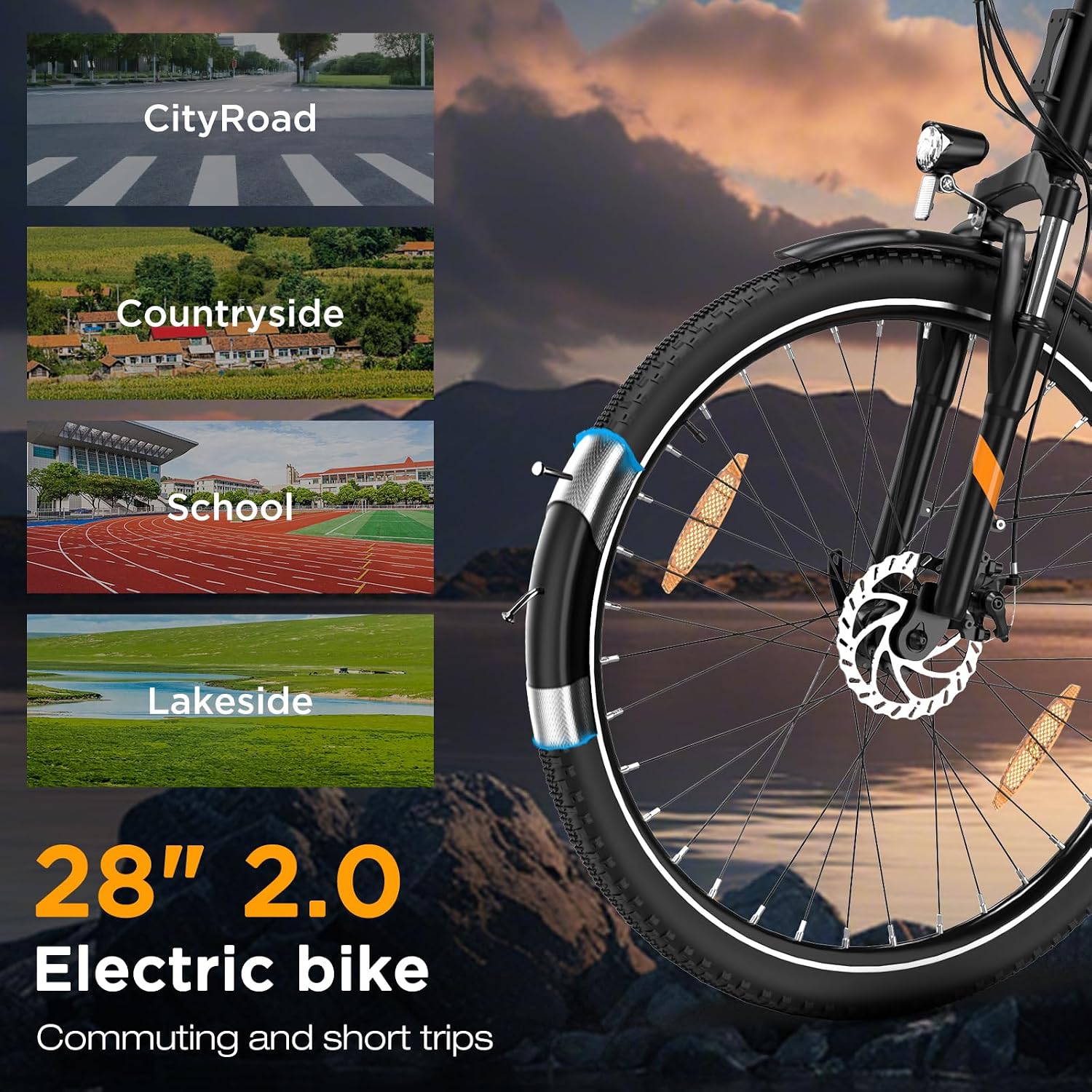 Detalle 2 de HITWAY 27,5"/28" E-Bike Trekkingrad mit 36V 13Ah Akku, 250W Motor und 7 Gängen (Pedelec)