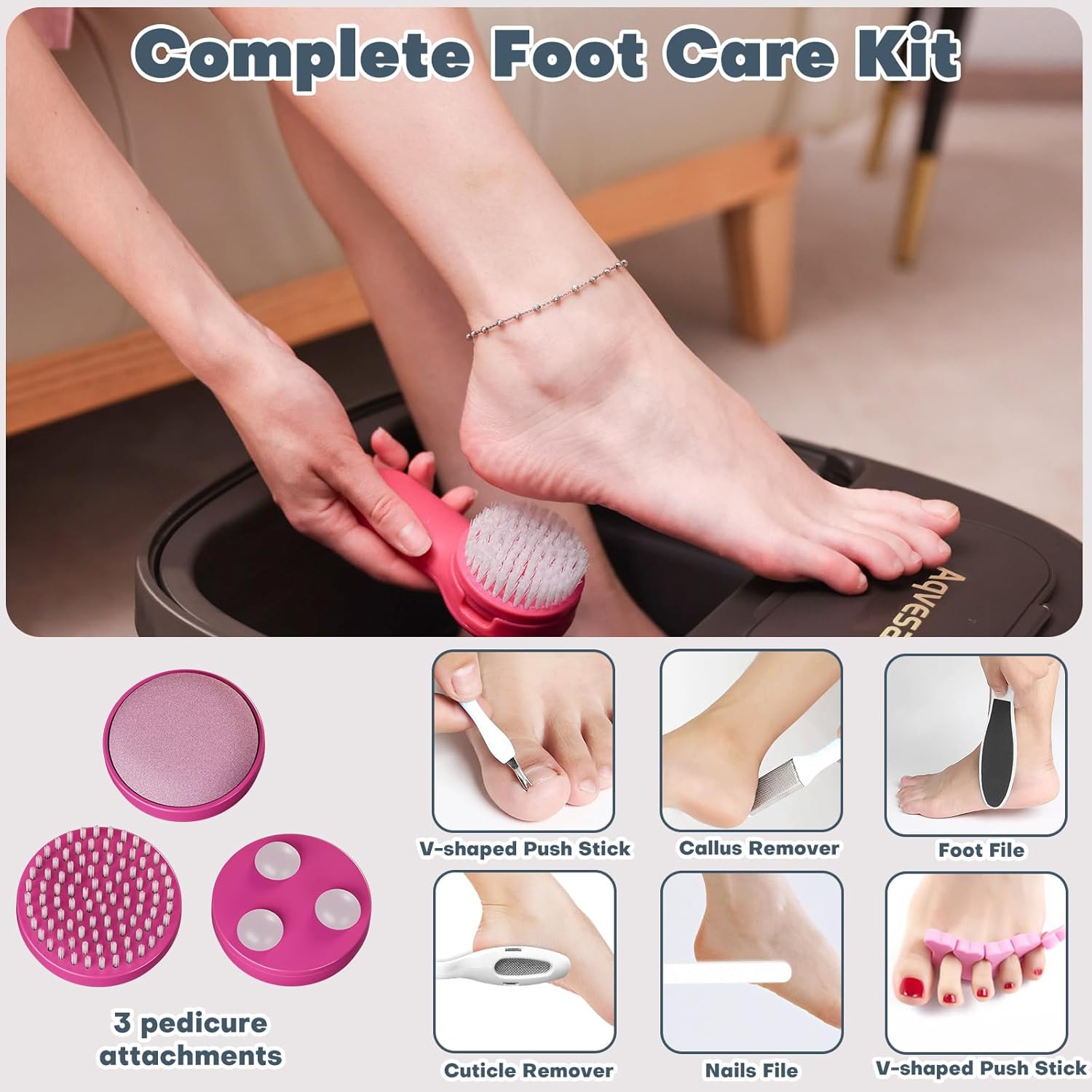 Detalle 2 de Aqvesane Collapsible Foot Bath Foot Spa Massager with Heat, Bubbles, and Remote