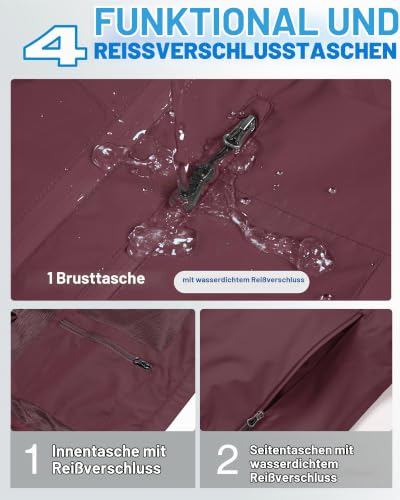 Detalle 2 de 33,000ft Regenjacke Damen Wasserdicht & atmungsaktiv – Weinrot, Größe 44