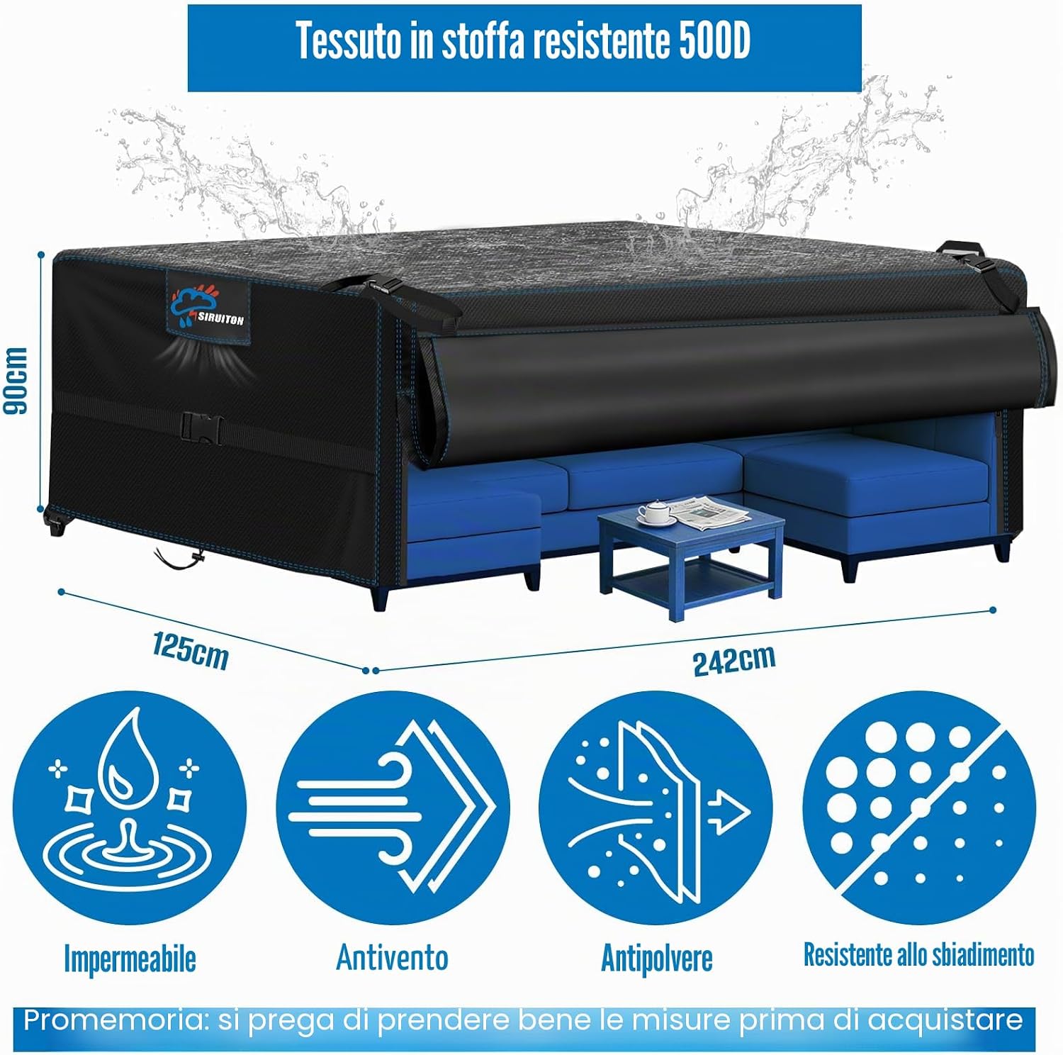 Thumbnail 1 de SIRUITON Copertura impermeabile per mobili da giardino 242x125x90 cm: protezione resistente con finestra dual-zip e ganci