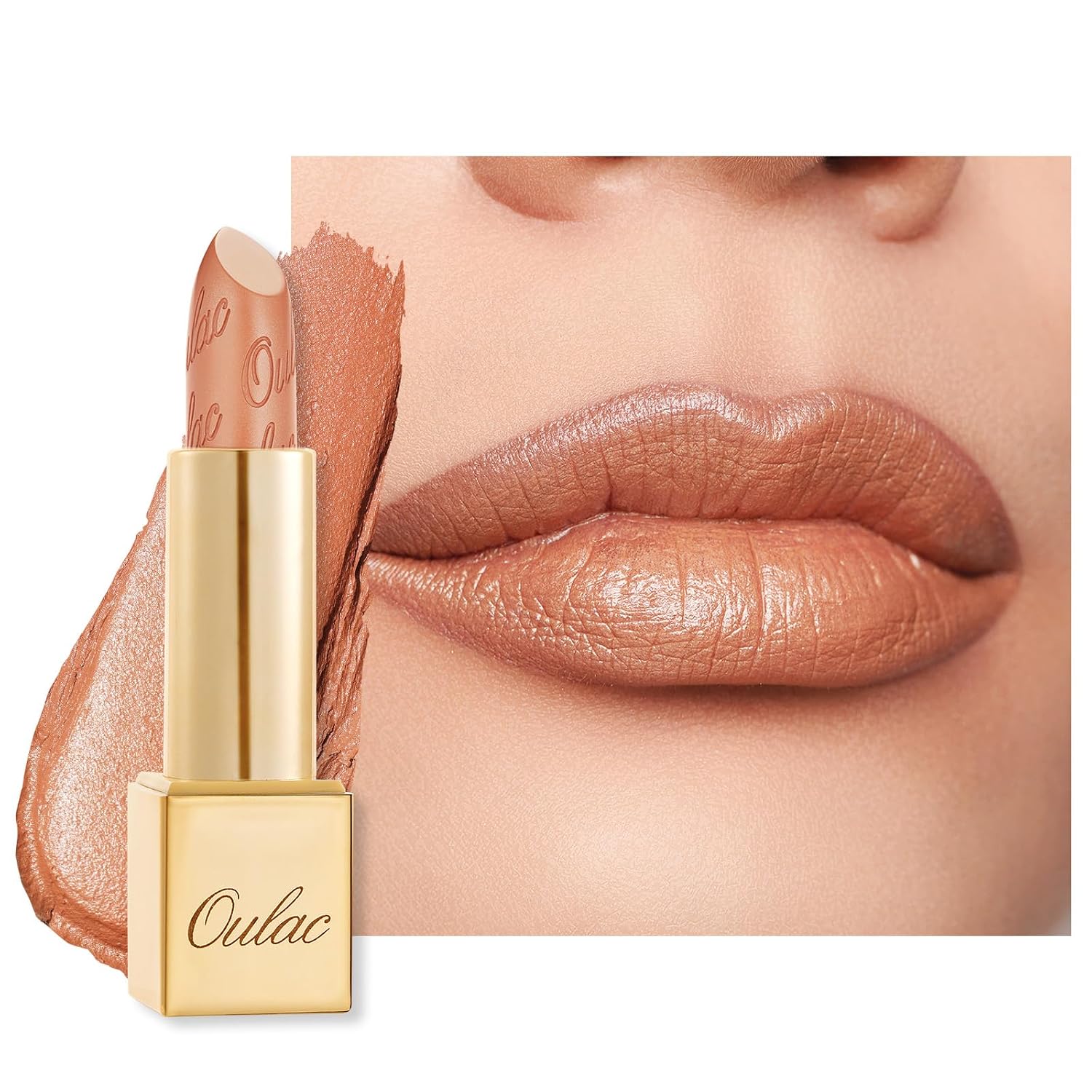 Detalle de OULAC Metallic Glanz Lippenstift „Champagner“ – veganer Lippenstift mit perlenden Schimmerpigmenten
