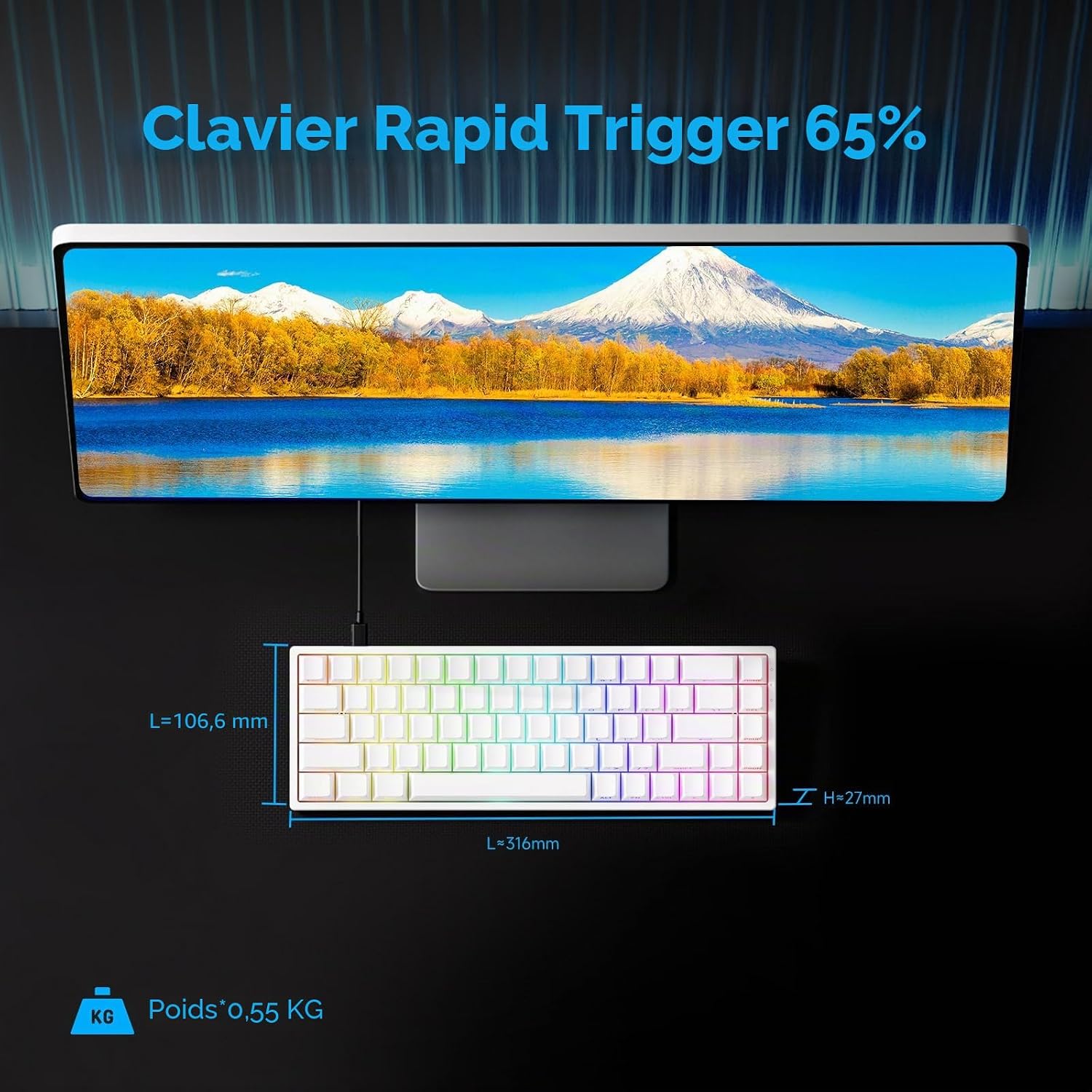 Thumbnail 6 de MONSGEEK FUN68 HE — Clavier gaming filaire 65% avec déclenchement rapide à 0,005 mm et éclairage RGB
