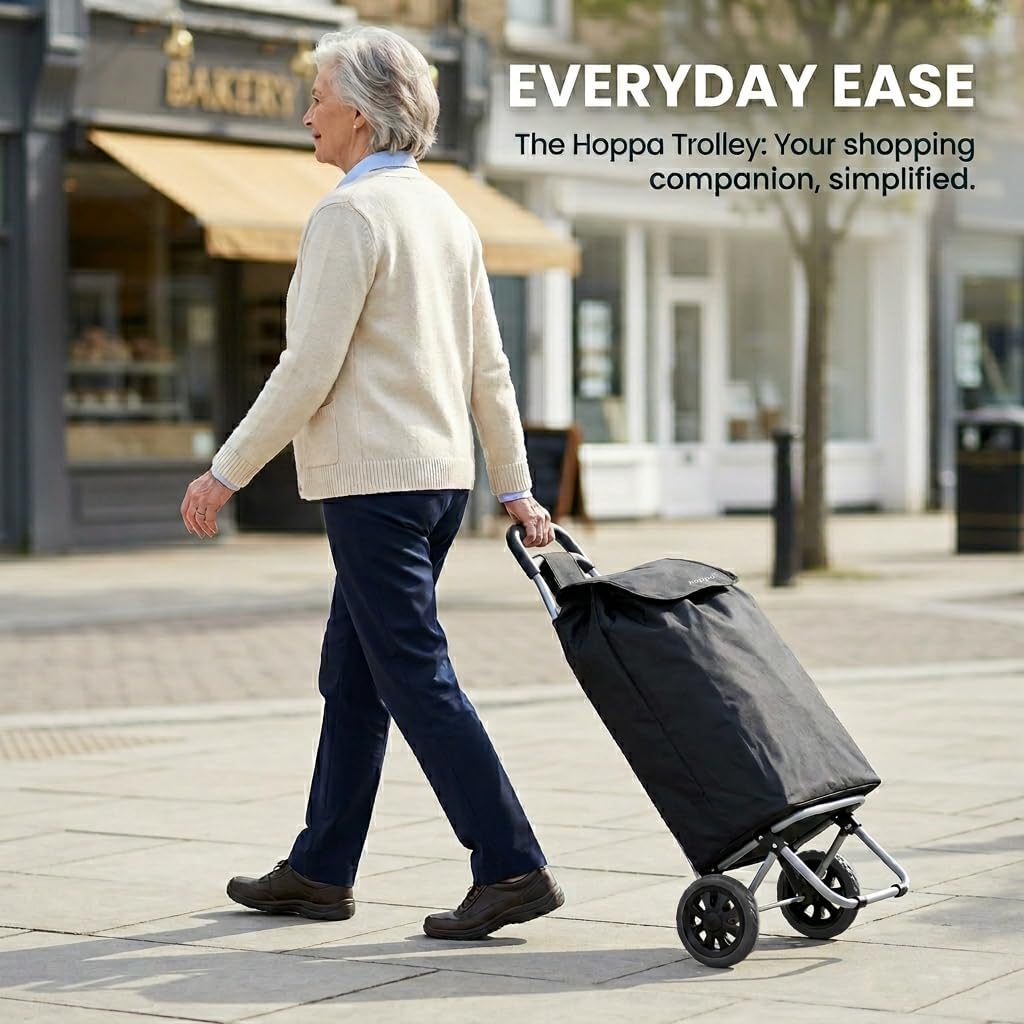 Thumbnail 1 de Hoppa Shopping Trolley on Wheels (57L) Foldable 2 Wheel Grocery Cart with Secure Lid