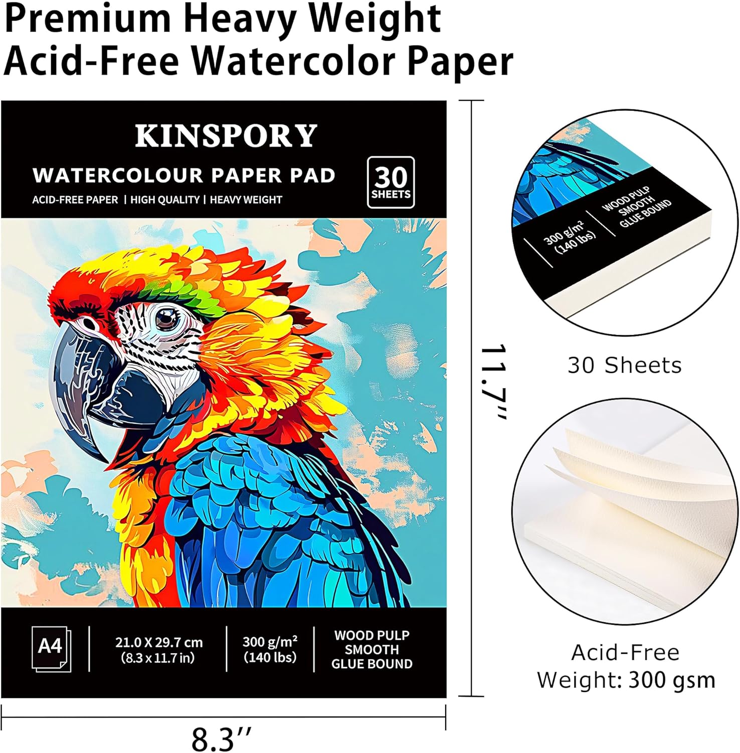 Thumbnail 1 de KINSPORY Carta acquarello A4 300 g/m², 30 fogli 🎨