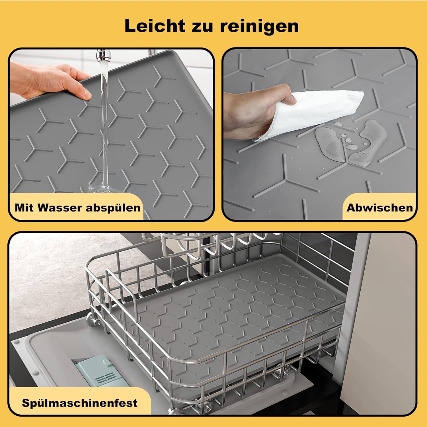 Thumbnail 6 de Pieviev Futtermatte Katzen & Hunde 30x40 cm – wasserdichte Silikonunterlage mit Rand (Dunkelgrau)