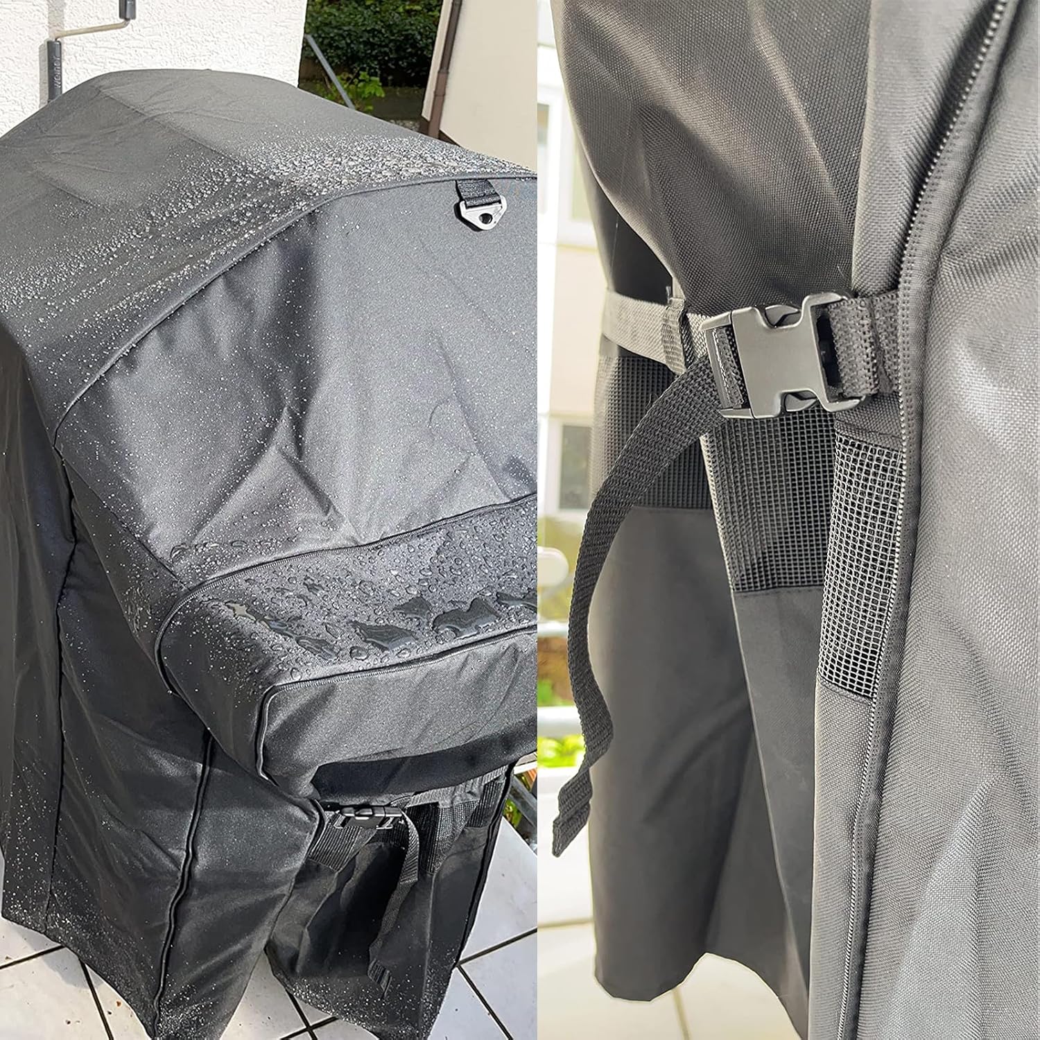 Detalle de WELL GRILL Abdeckhaube für Rösle Videro G3/G3-S – 600D Wetterschutzabdeckung für Gasgrill (Schwarz)