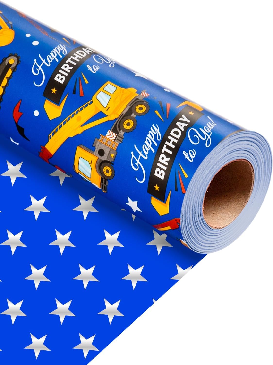 Thumbnail 1 de Wikadlik Geburtstags-Geschenkpapierrolle mit Traktor-LKW-Design, 43 cm x 10 m (tiefblau, silberner Stern)