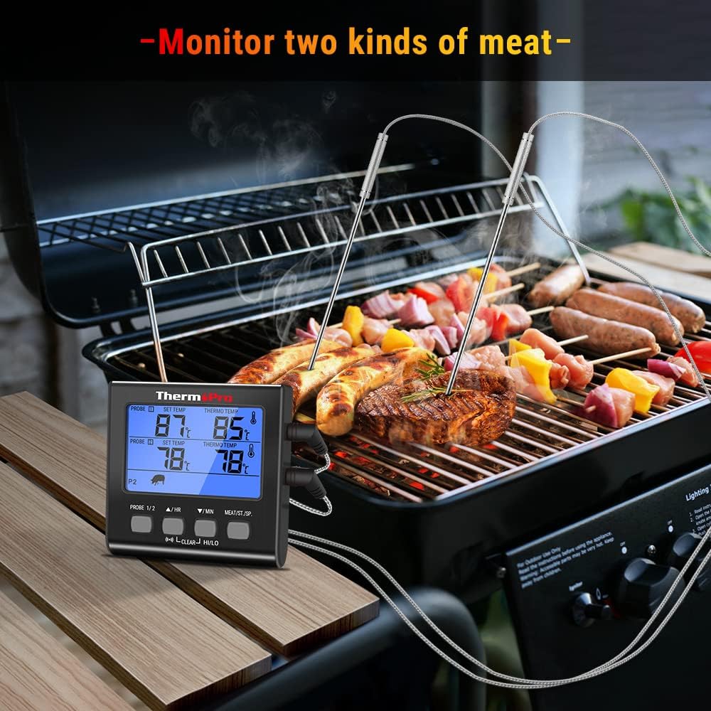 Thumbnail 5 de ThermoPro Fleischthermometer Digital – Grill-Thermometer mit zwei Edelstahlsonden und blau beleuchteter Anzeige