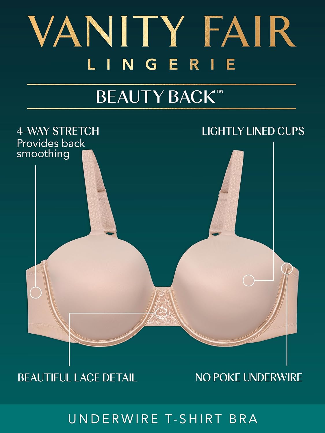 Detalle 2 de Vanity Fair Women’s Full Figure Beauty Back Smoothing Bra (Beauty Back), 4-Way Stretch