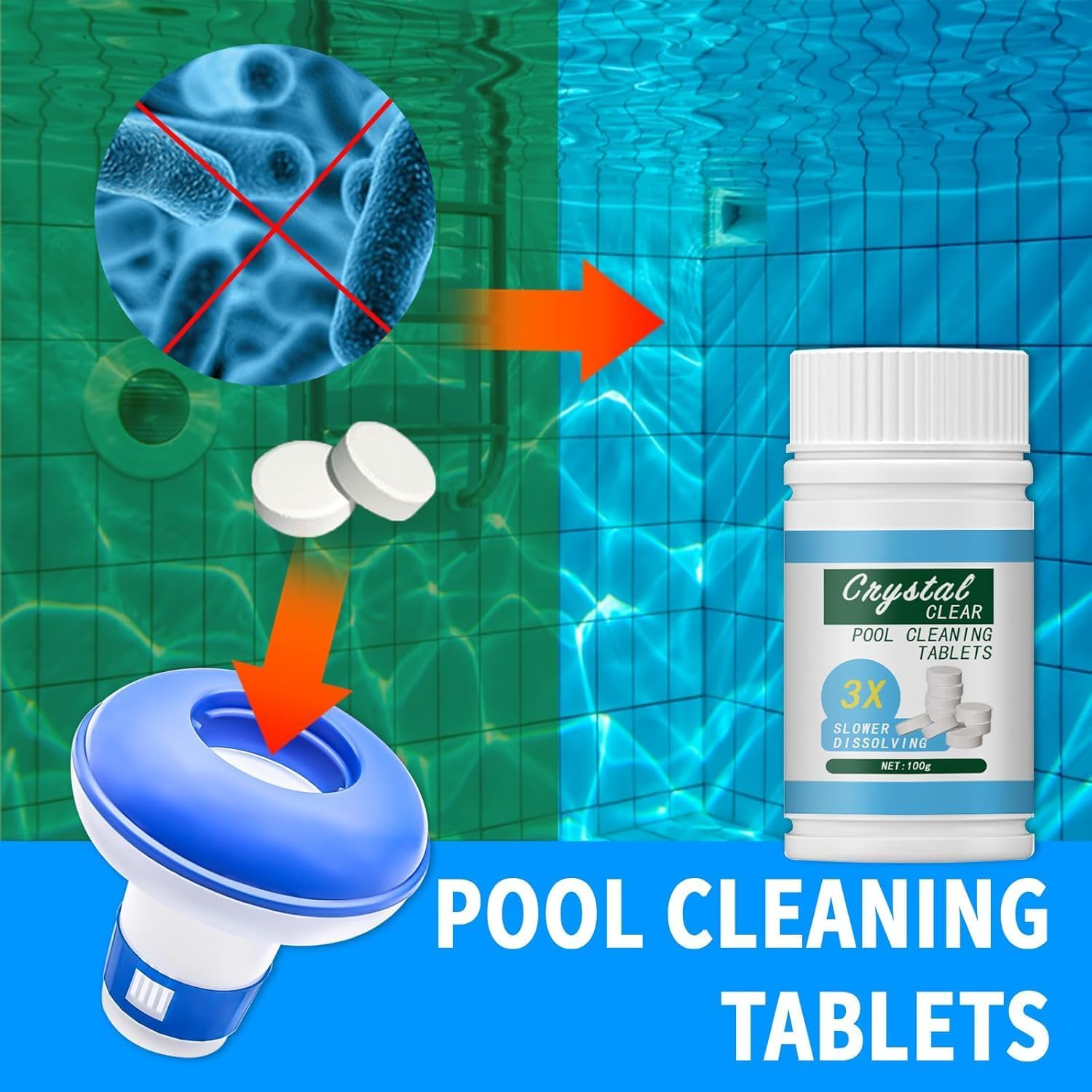 Detalle de Hycago Floating Chlorine Dispenser with 100 Chlorine Tablets for Pools, Hot Tubs and Spas