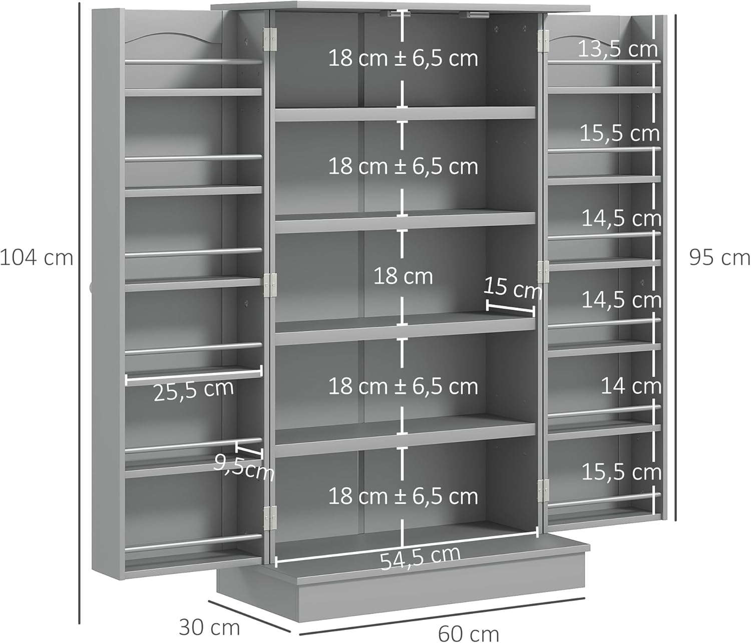 Thumbnail 2 de HOMCOM Armoire de Cuisine Buffet 60 x 30 x 104 cm – Gris