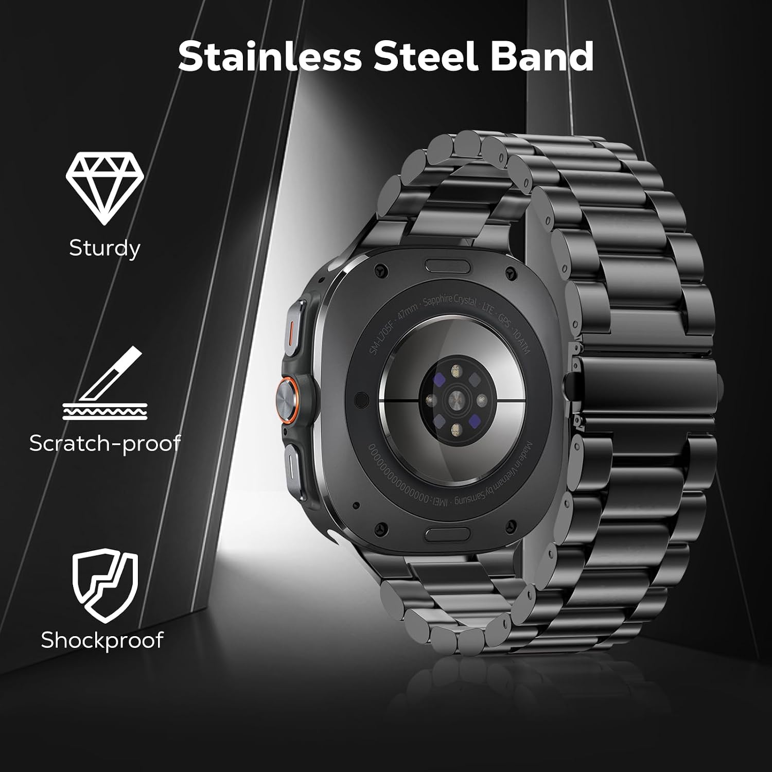 Thumbnail 2 de MoKo Stainless Steel Metal Strap for Samsung Galaxy Watch Ultra 47mm (2024) – Fold Clasp Replacement Band
