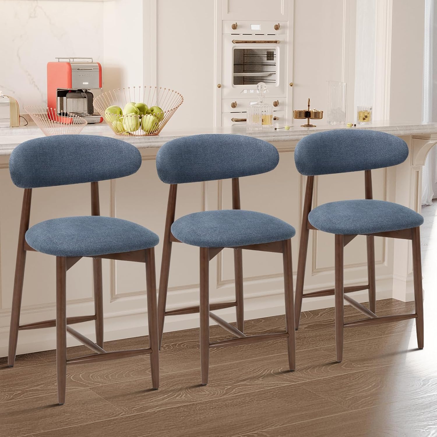 Thumbnail 6 de COLAMY B6269 Counter-Height Bar Stools, Set of 2, Blue Upholstered Seats