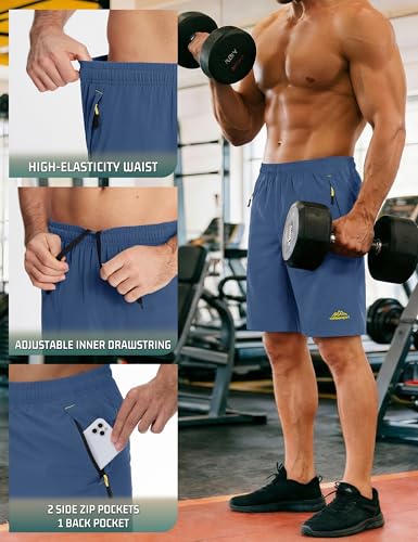 Thumbnail 3 de TACVASEN Running Shorts for Men – Breathable, Quick-Dry Gym Shorts with 3 Zip Pockets (Blue Grey, 36)