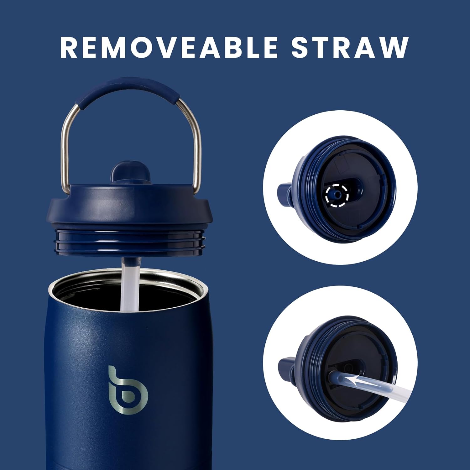 Thumbnail 3 de BOTTLE BOTTLE isolierte Wasserflasche aus Edelstahl 946 ml (Indigoblau) mit Strohhalm, doppelwandig und auslaufsicher