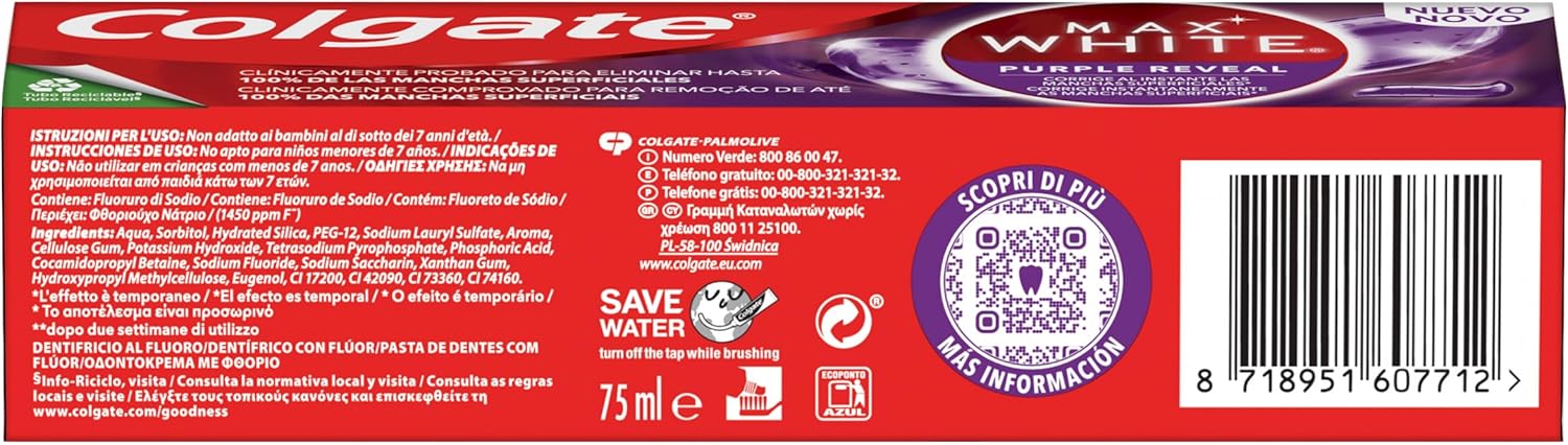 Thumbnail 8 de Colgate Max White Purple Reveal Pasta Blanqueadora, 12 uds 🦷