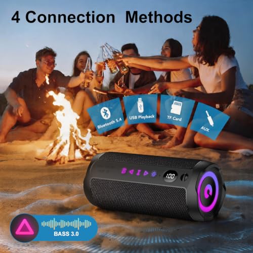 Detalle 2 de Altavoz Bluetooth Portátil 25W de coioc con IPX7, RGB y emparejamiento TWS