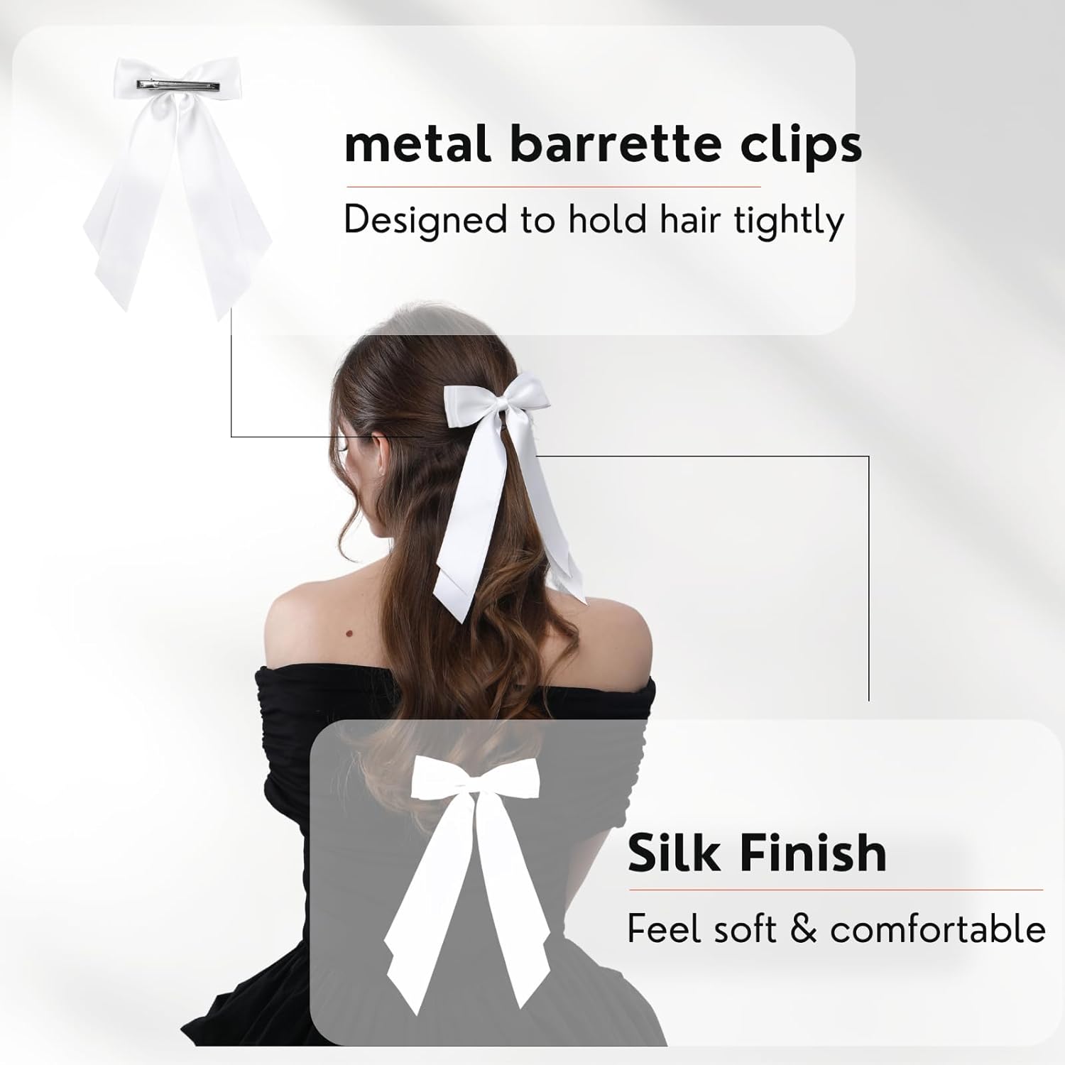 Detalle de LuSeren 2-Pack Double Layer Hair Bows with Ribbon Clips (White)