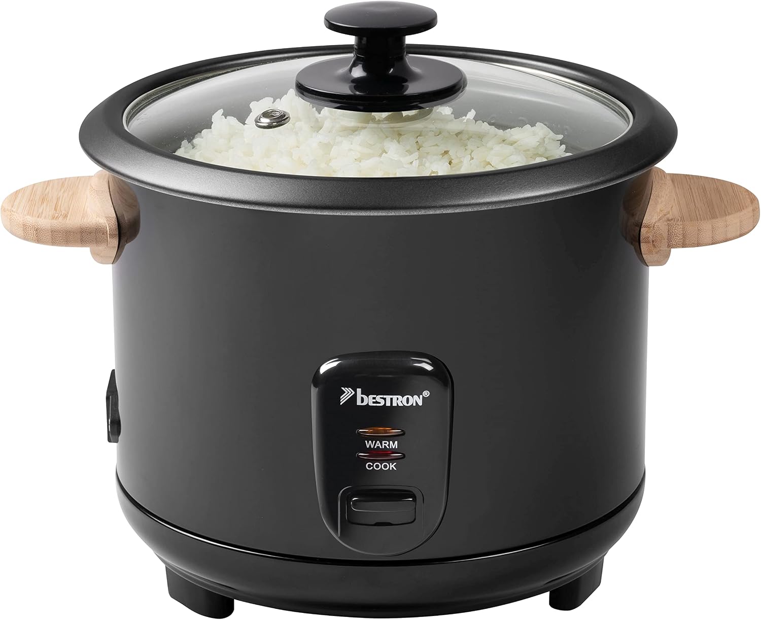Detalle de Bestron cuiseur à riz noir 1,8 l (700 W) avec poignées en bois, tasse et cuillère à riz