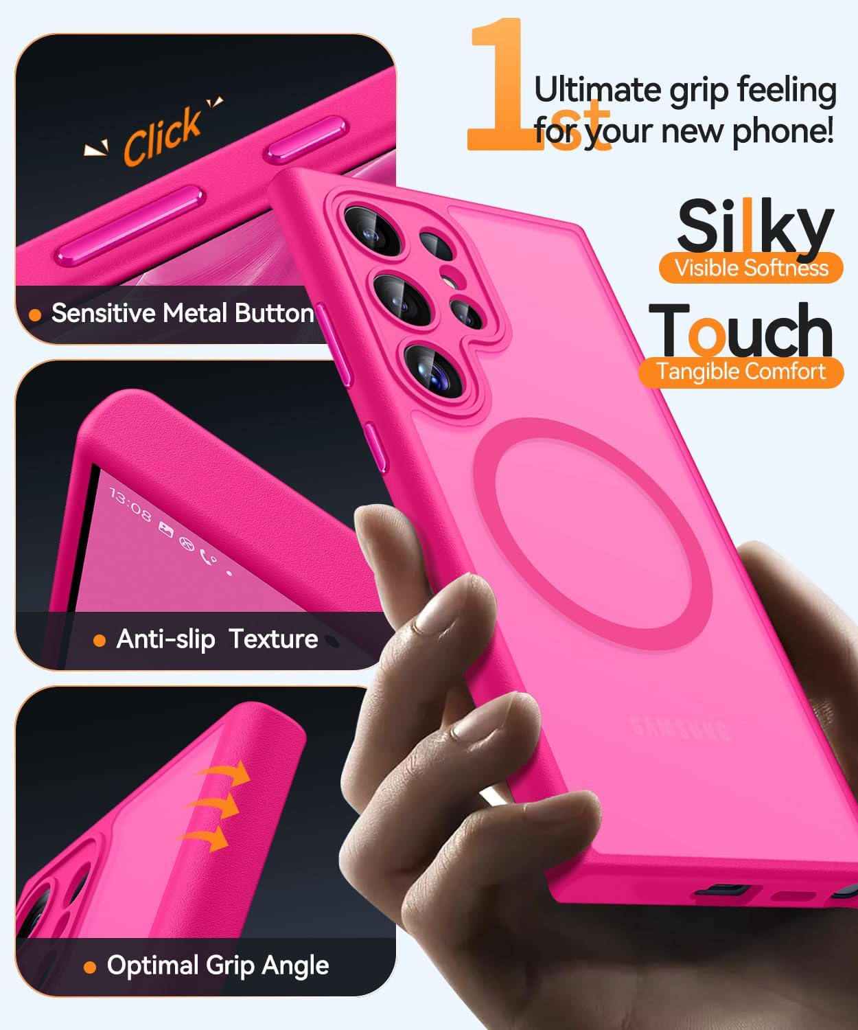 Thumbnail 4 de CANSHN Magnetica Cover per Samsung Galaxy S22 Ultra (6.8 Pollici) Rosa Calda – Protezione Fotocamera a Copertura Totale