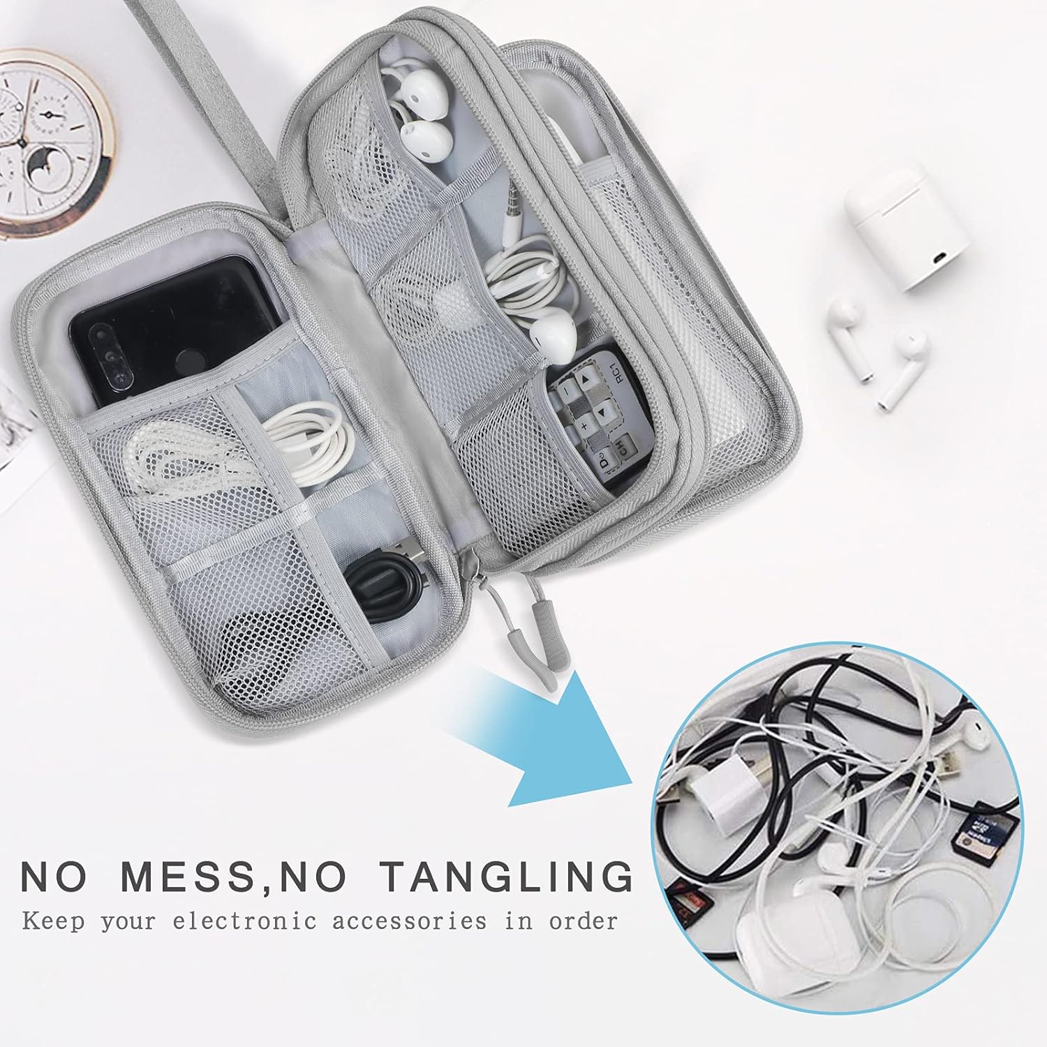 Detalle de Skycase Kabeltasche – Doppelter Elektronik-Organizer mit Tragegriff, 8.3" x 5" x 2.6