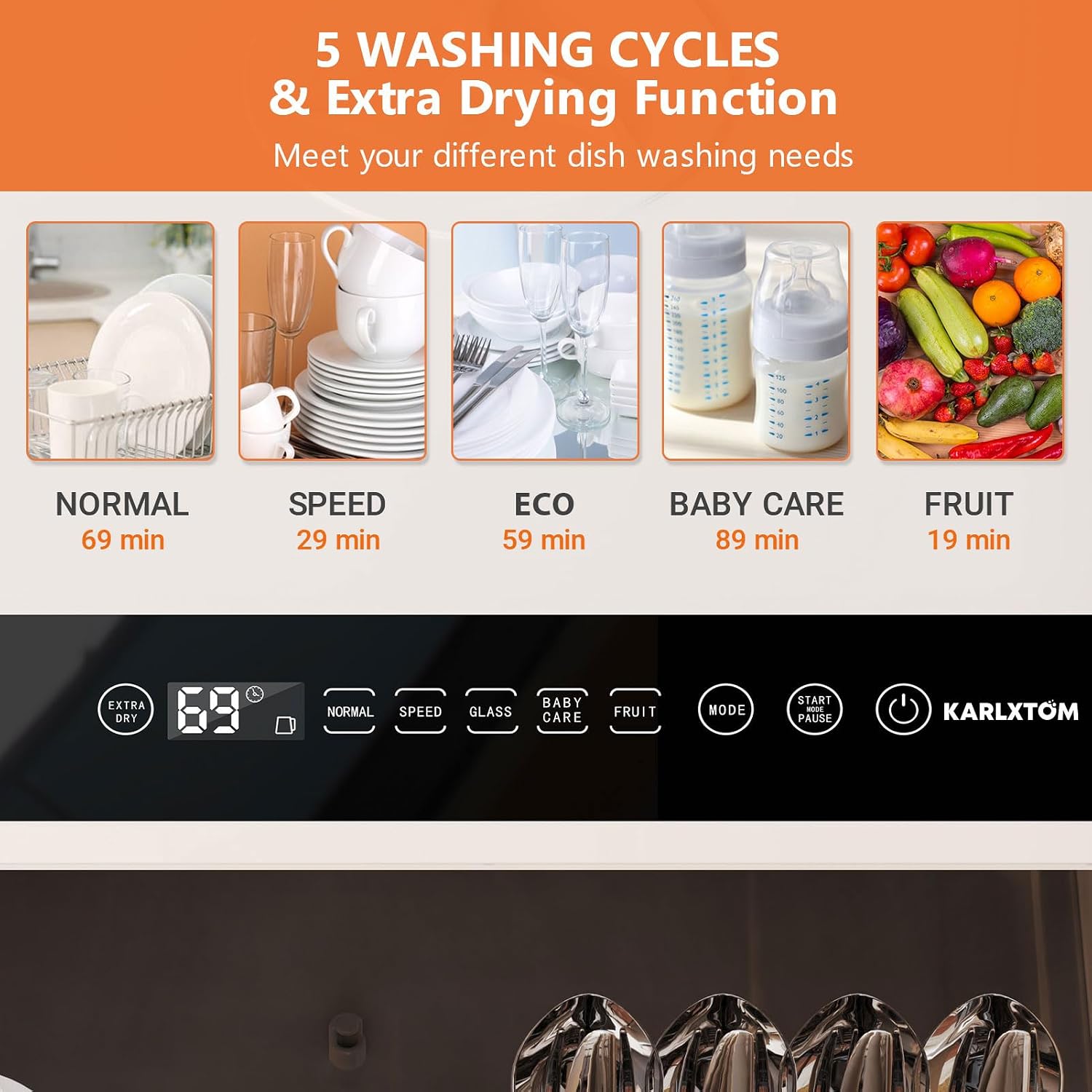Detalle de Karlxtom Table Top Dishwasher 6 Programs: Compact Power for Small Households