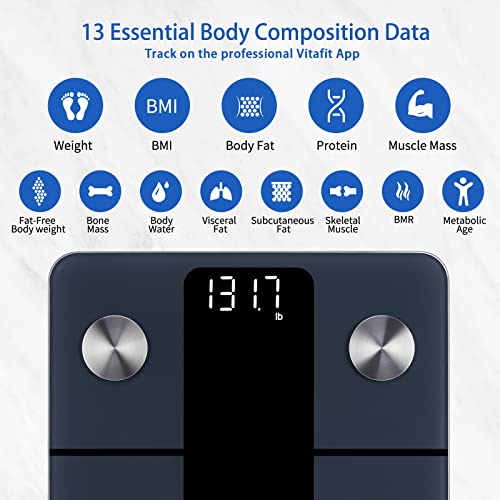 Detalle de Vitafit Bilancia Pesapersone Smart Alta Precisione 0,05 kg, 182 kg, LED, Nero
