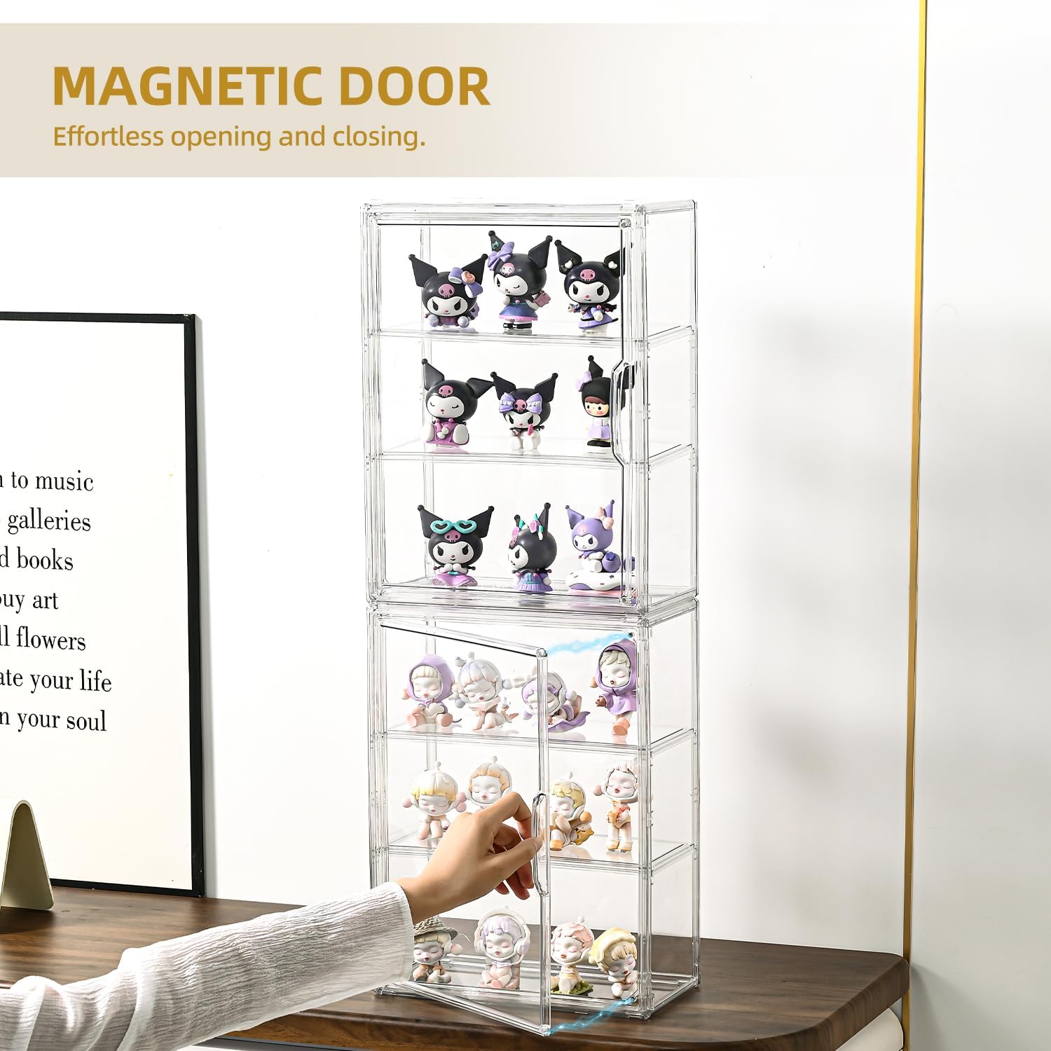 Detalle de 3-Tier Display Case for Collectibles Clear Box with 2 Movable Plates and Magnetic Door (Large, 1 Pack)