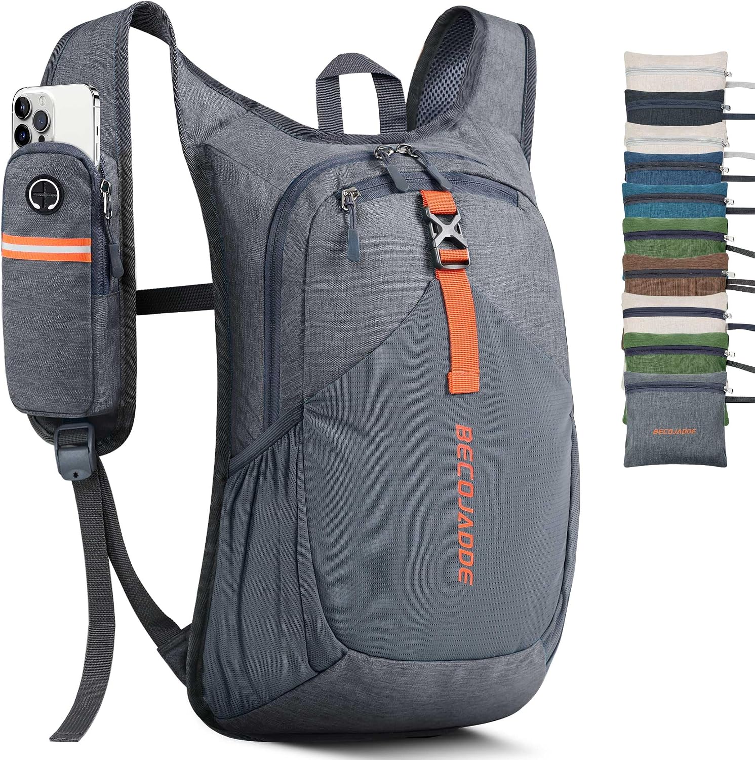 Detalle de BECOJADDE 15L Foldable Hiking Backpack with Chest Belt & Phone Pocket (Grey)