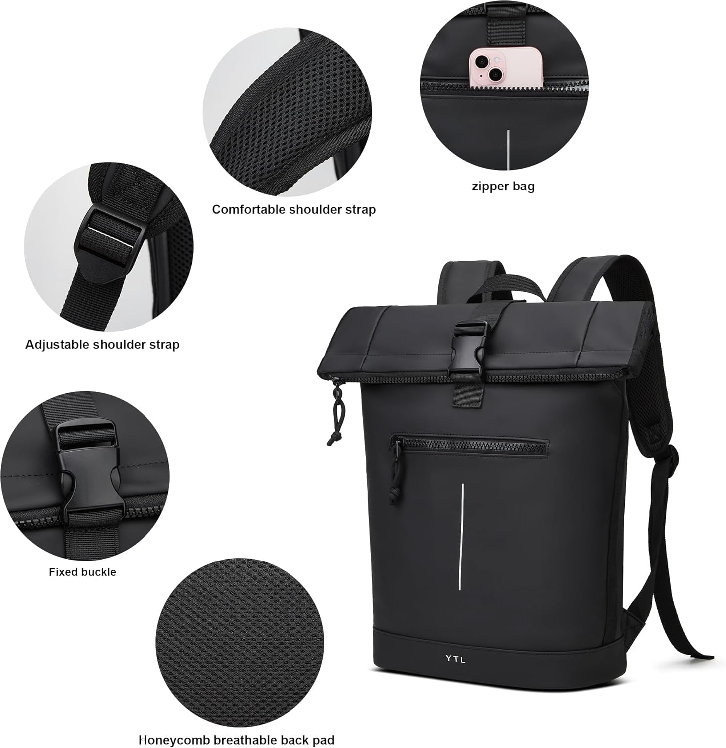 Thumbnail 5 de YTL Rolltop Wasserdicht Rucksack mit Laptopfach (für 17 Zoll) – erweiterbarer Daypack für Rad, Reisen & Schule