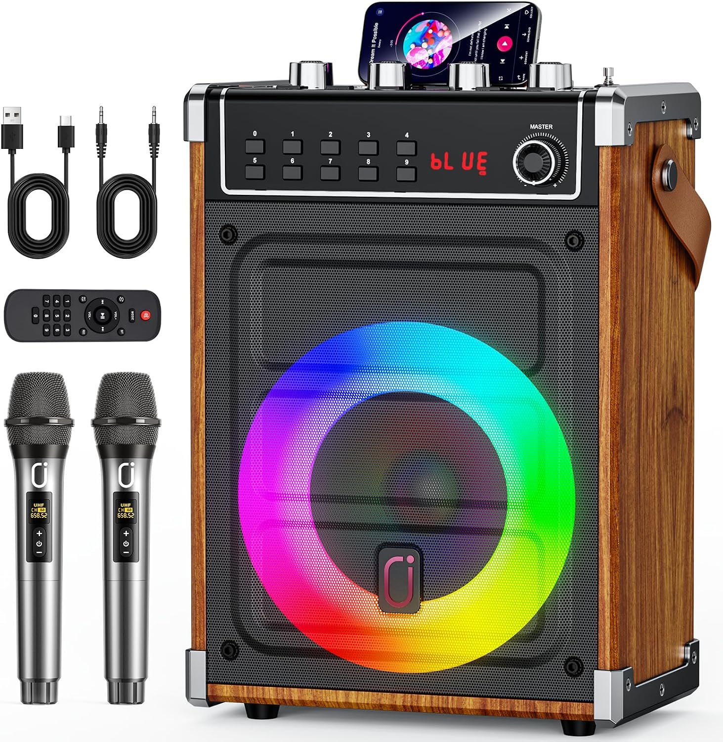 JYX Karaoke Machine with 2 Wireless Microphones (69BT) — Portable 3D Surround Sound for Parties