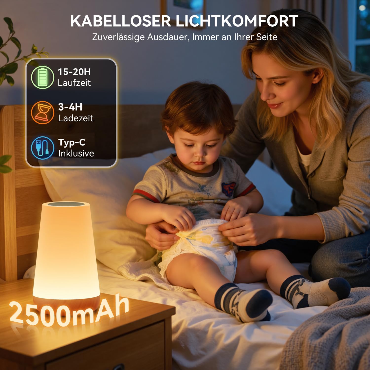 Detalle 2 de Auxmir Nachttischlampe 2500mAh RGB 5 Modi