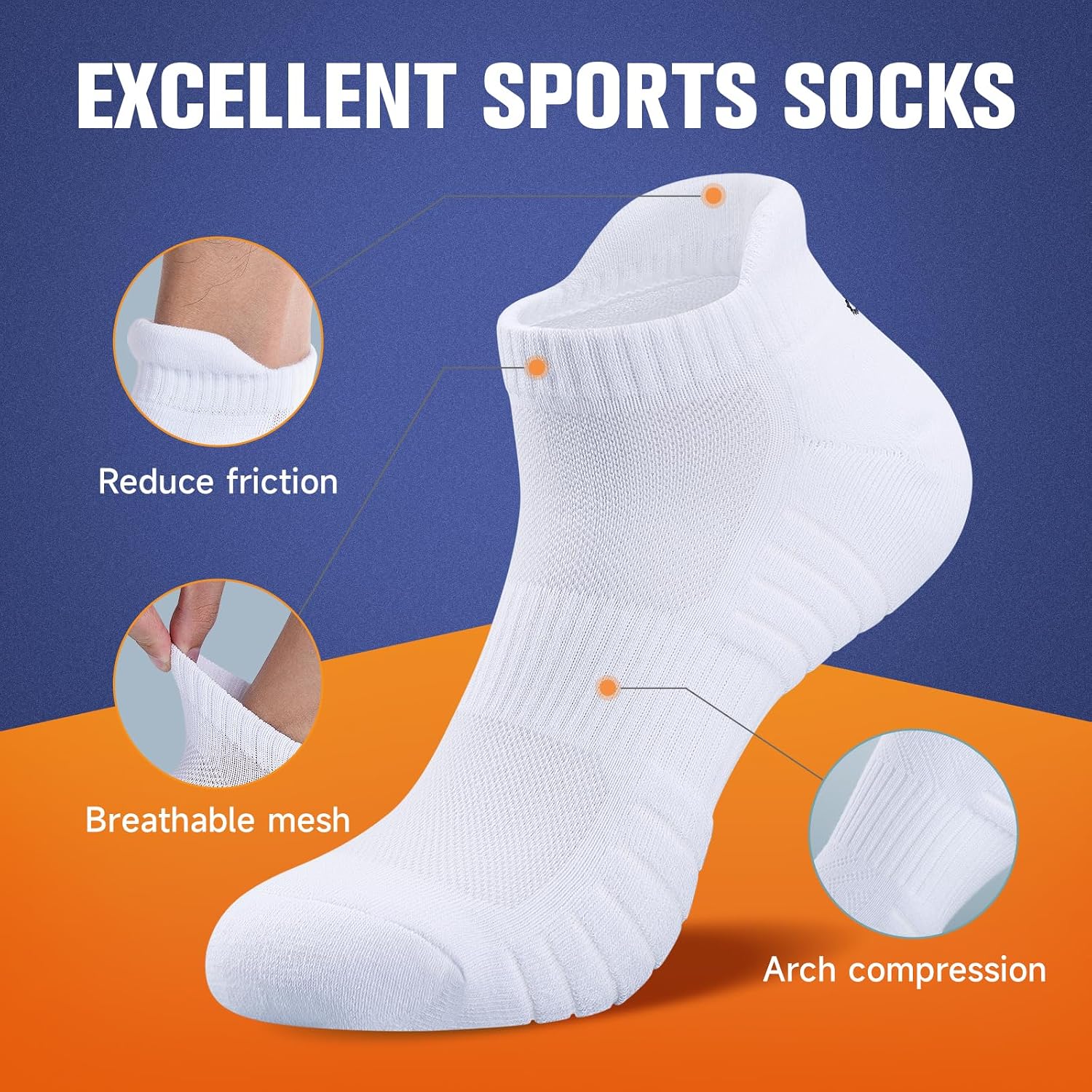 Detalle de Benirap Mens Tranier Socks Cushioned Running Socks (6 Pairs) – breathable anti-blister ankle trainers socks