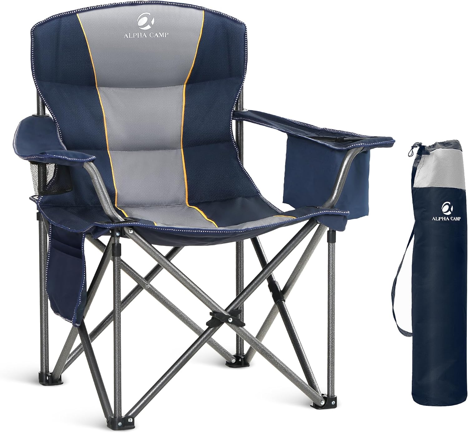 Detalle de ALPHA CAMP Heavy Duty Camping Chair for Adults (up to 200 kg) with Cup Holder and Cooler Bag, Blue