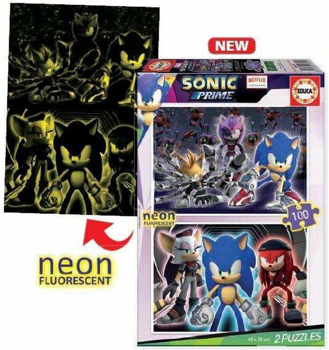 Thumbnail 2 de Educa – Lot de 2 puzzles pour enfant 100 pièces « Sonic Prime Neon » (qui brillent dans l’obscurité), dès 6 ans