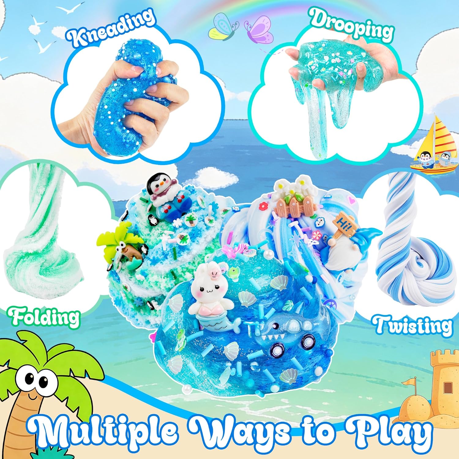 Thumbnail 3 de LAWOHO 6 Pack Blue Ocean Slime Kit (6×60ml) with Ocean Charms & Add-Ins