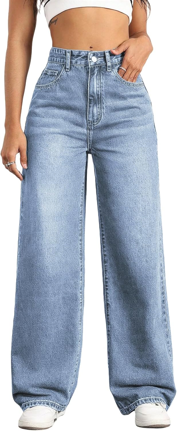 Detalle de Mars Power Straight Leg Jeans for Women: High-Waisted, Wide-Leg, Baggy Boyfriend Denim
