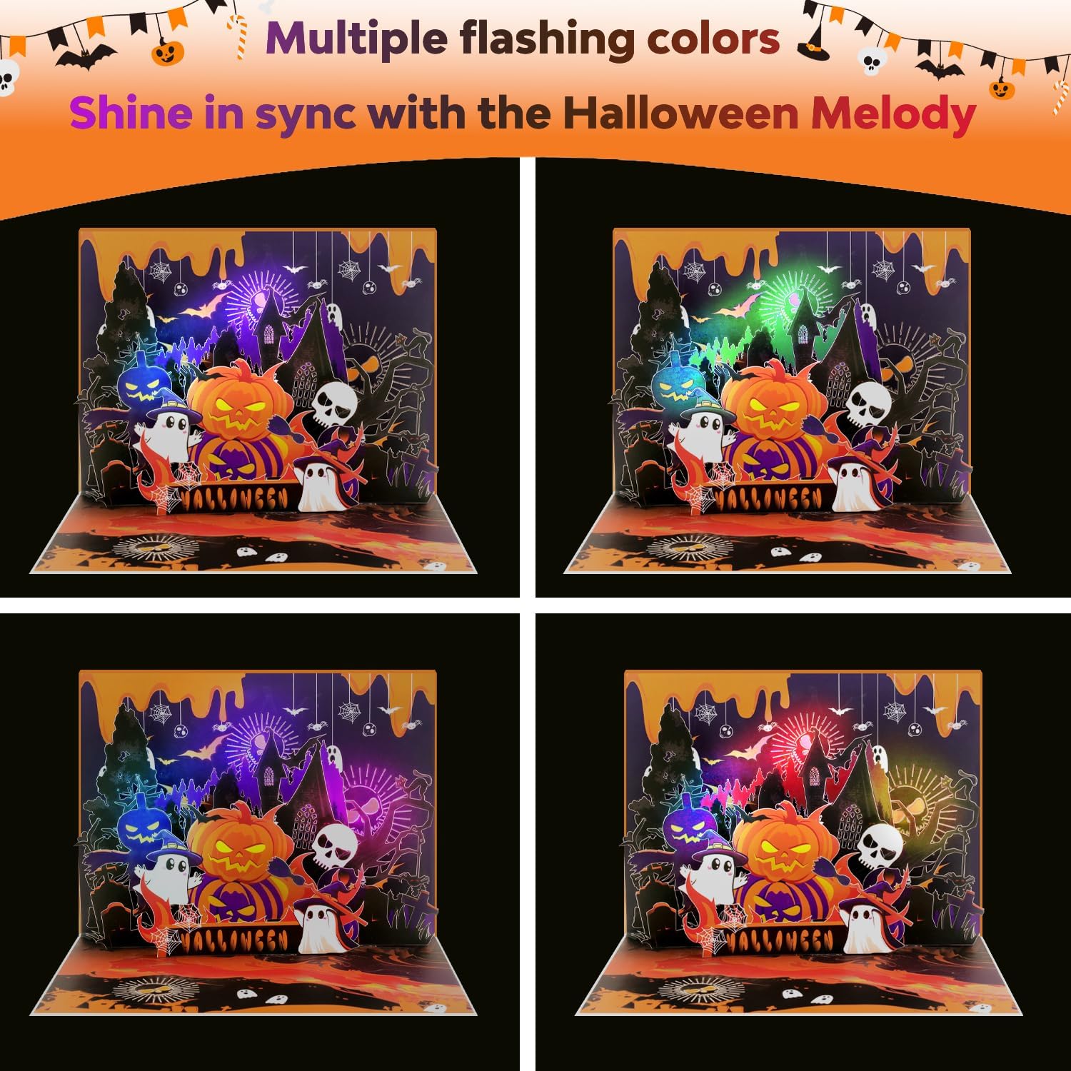 Thumbnail 2 de Magic Ants Musical Halloween Pop-Up Card with Lights, Haunted House Scene