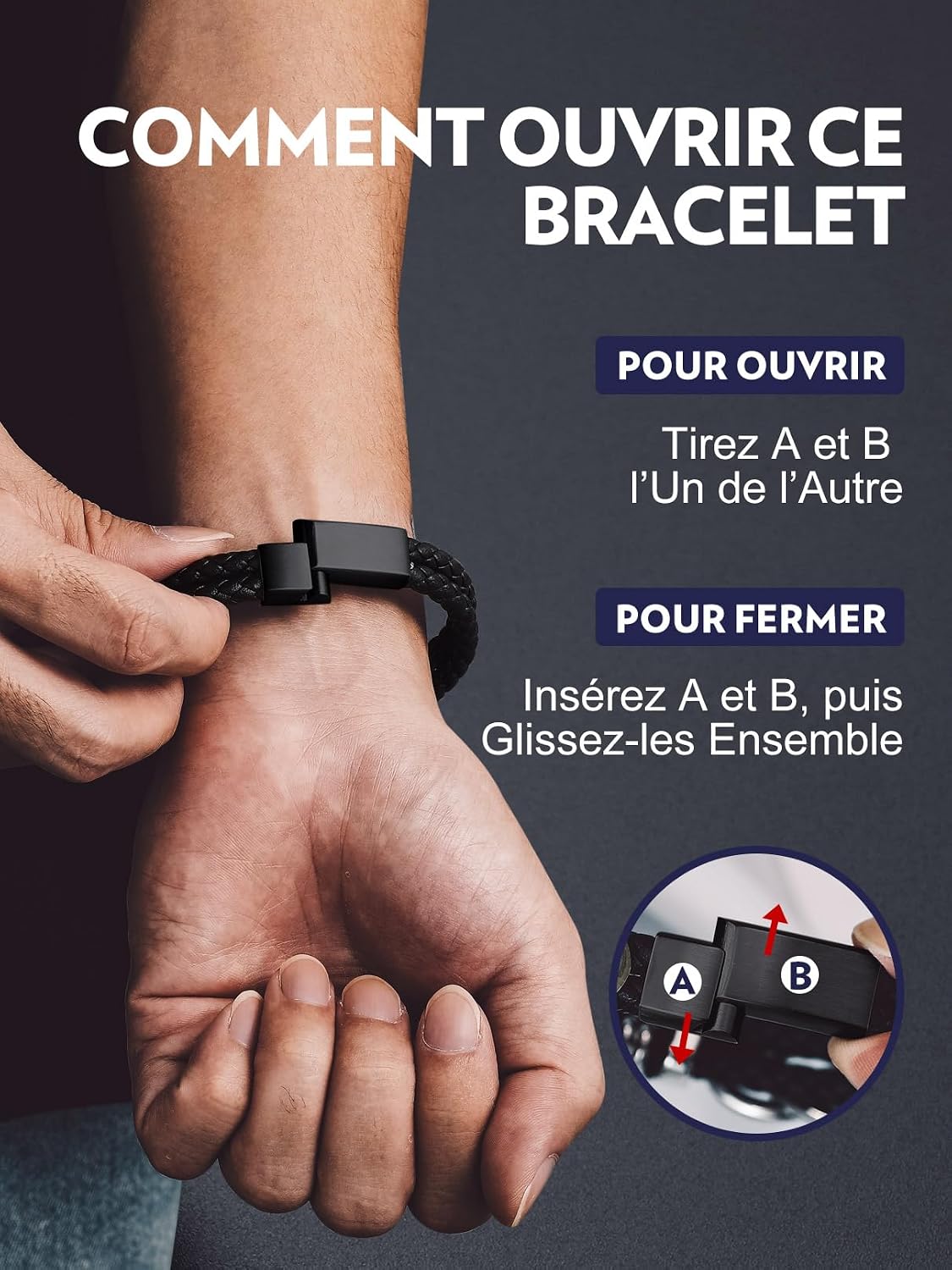Thumbnail 6 de Bandmax Bracelet cuir tressé 25 cm