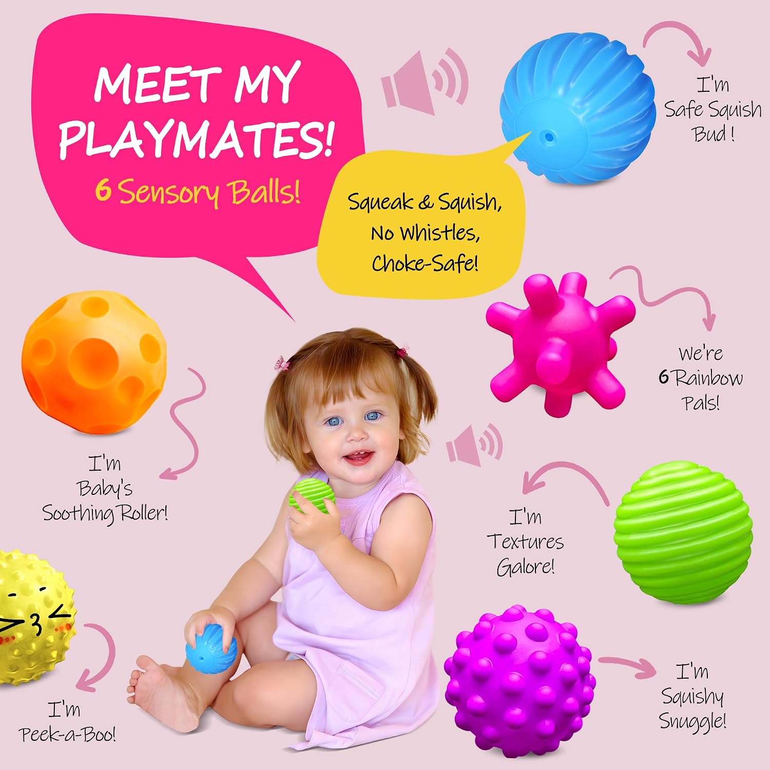 Thumbnail 1 de ROHSCE Baby Textured Multi Sensory Massage Balls 6-pack