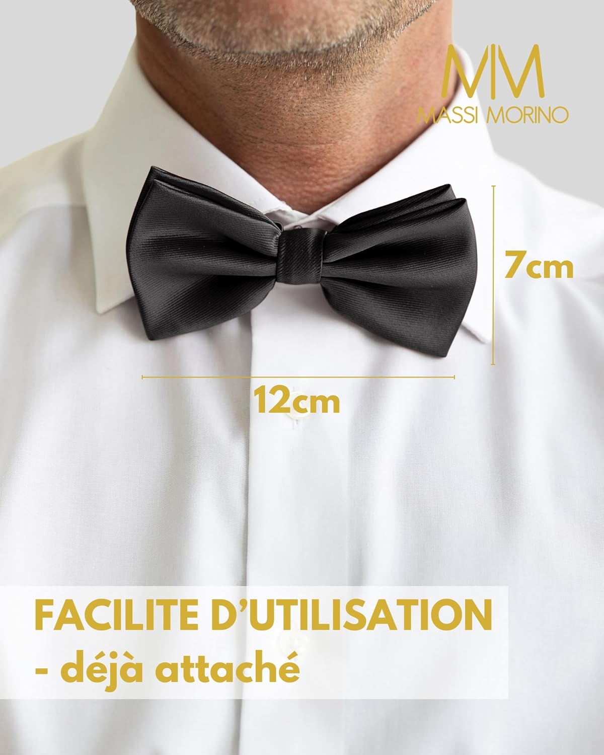 Detalle de Massi Morino nœud papillon homme pré-noué et ajustable, unicolore