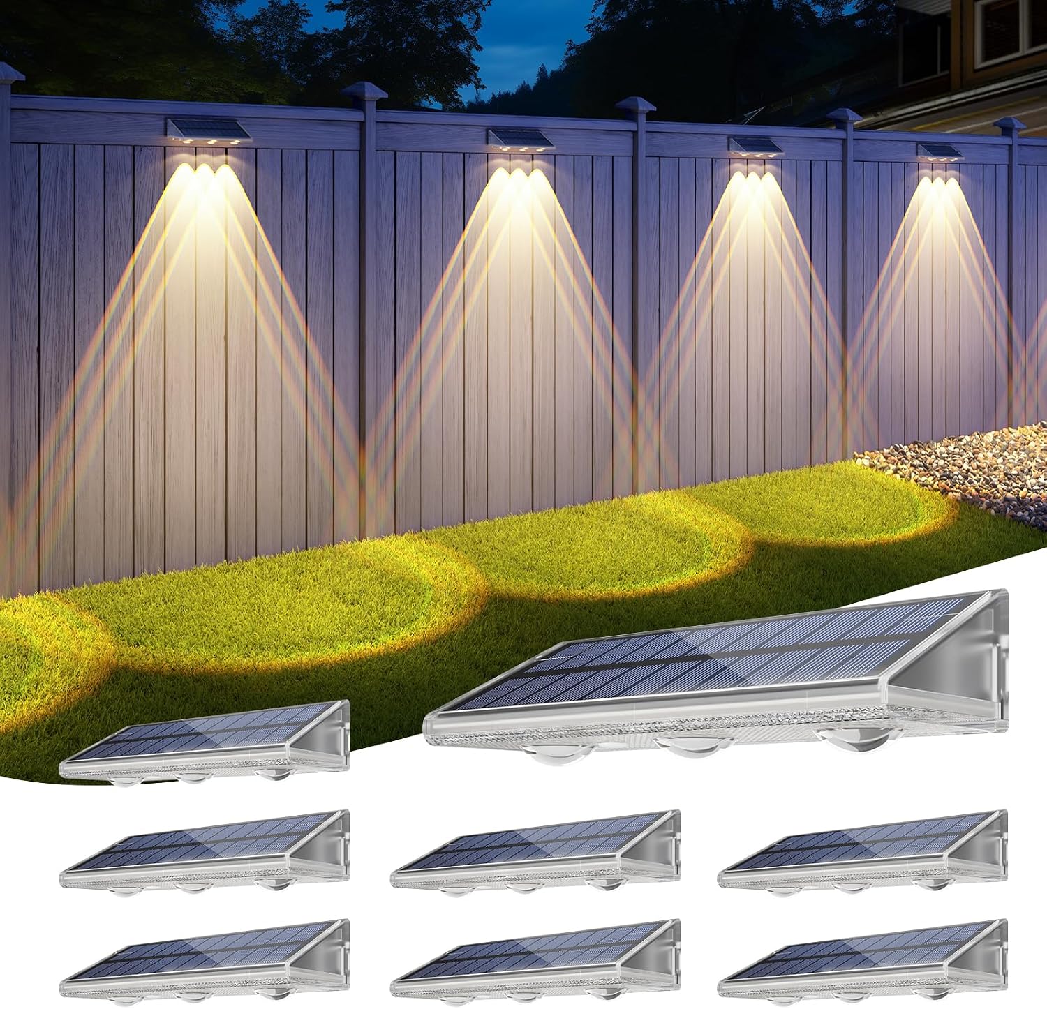 Detalle de YiLaie Solar Fence Lights Outdoor (8 Pack) – IP67, 3 Lighting Modes, 3000K/4500K/6500K