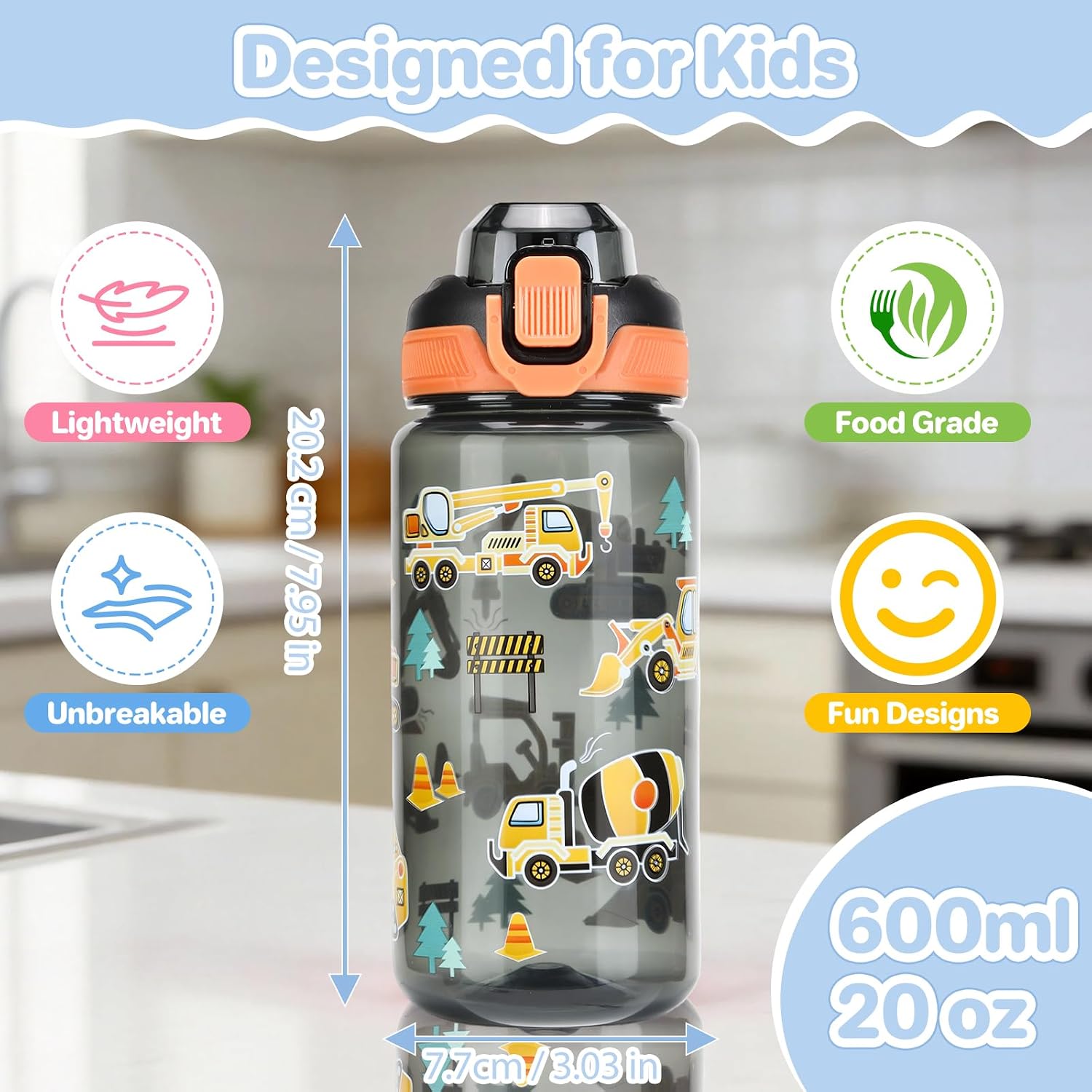 Detalle de SUPPRUI zhiyinertongde002 kinderdrinkfles 600 ml met klikdeksel en brede opening
