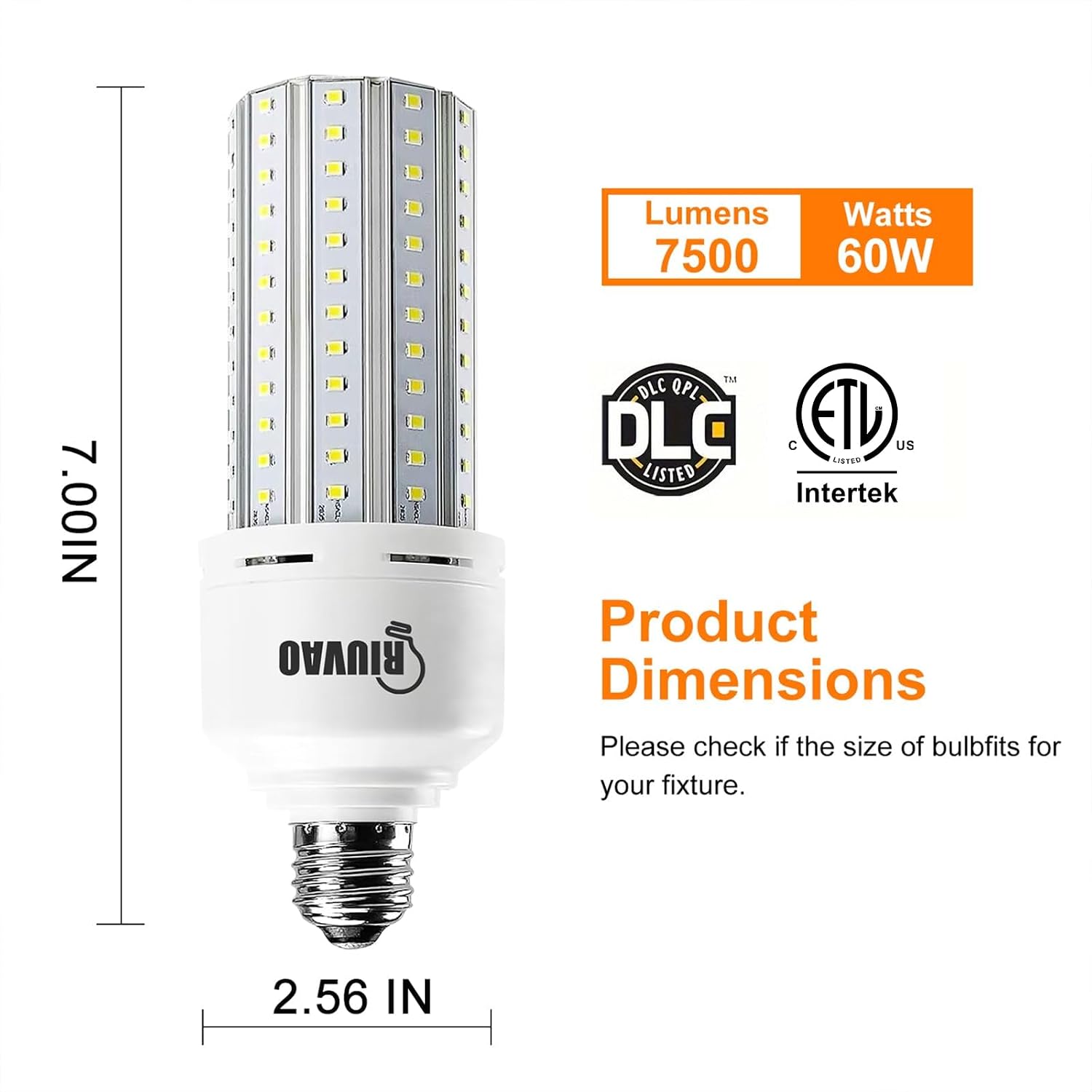 Detalle 1 de RIUVAO ACL5003 LED Corn Bulbs, 7,500 Lumens, 5,000K, 2-Pack