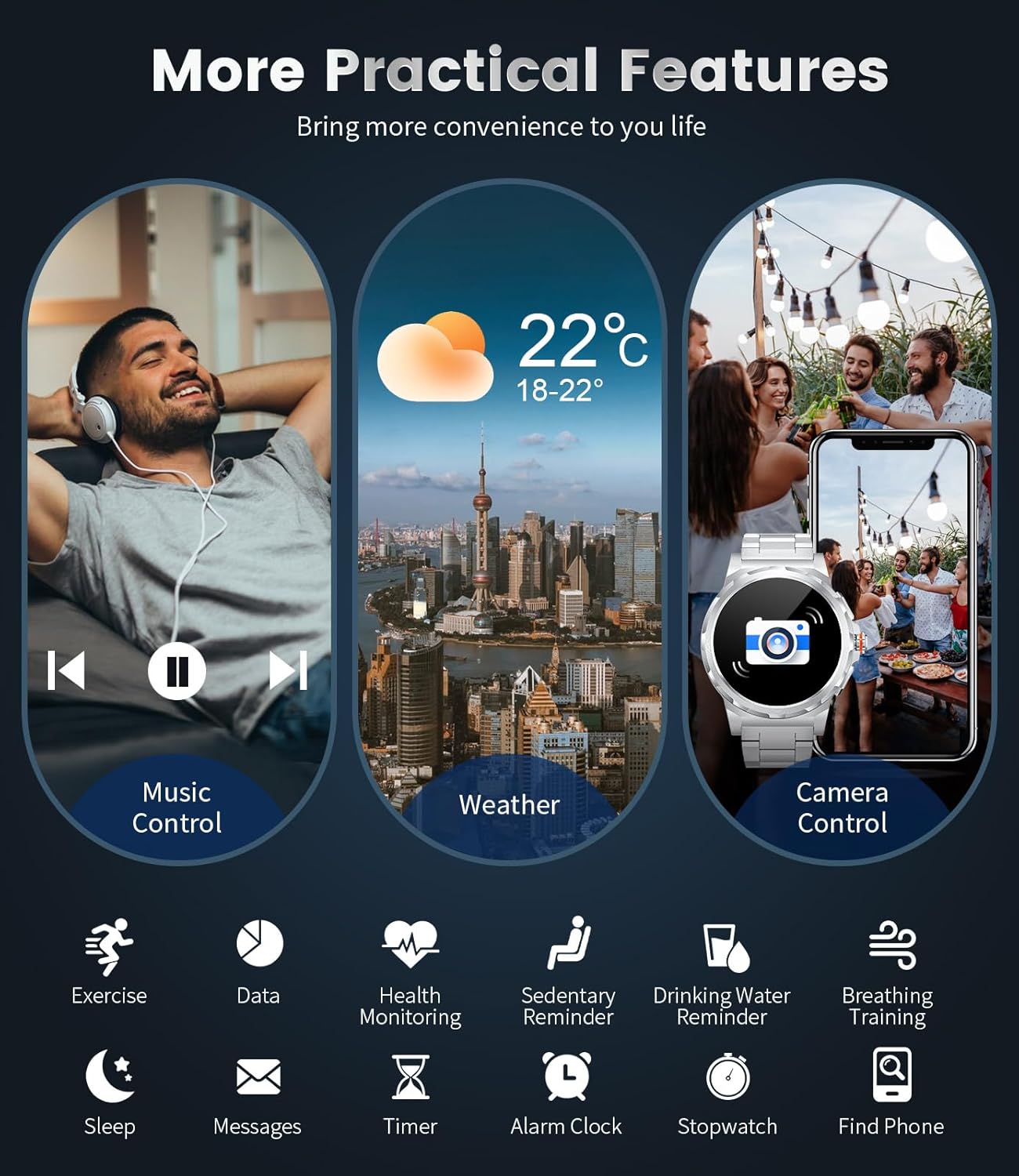 Thumbnail 5 de Montre connectée homme Militaire avec écran AMOLED 1,43", Bluetooth, étanchéité IP68 et suivi cardio/sommeil